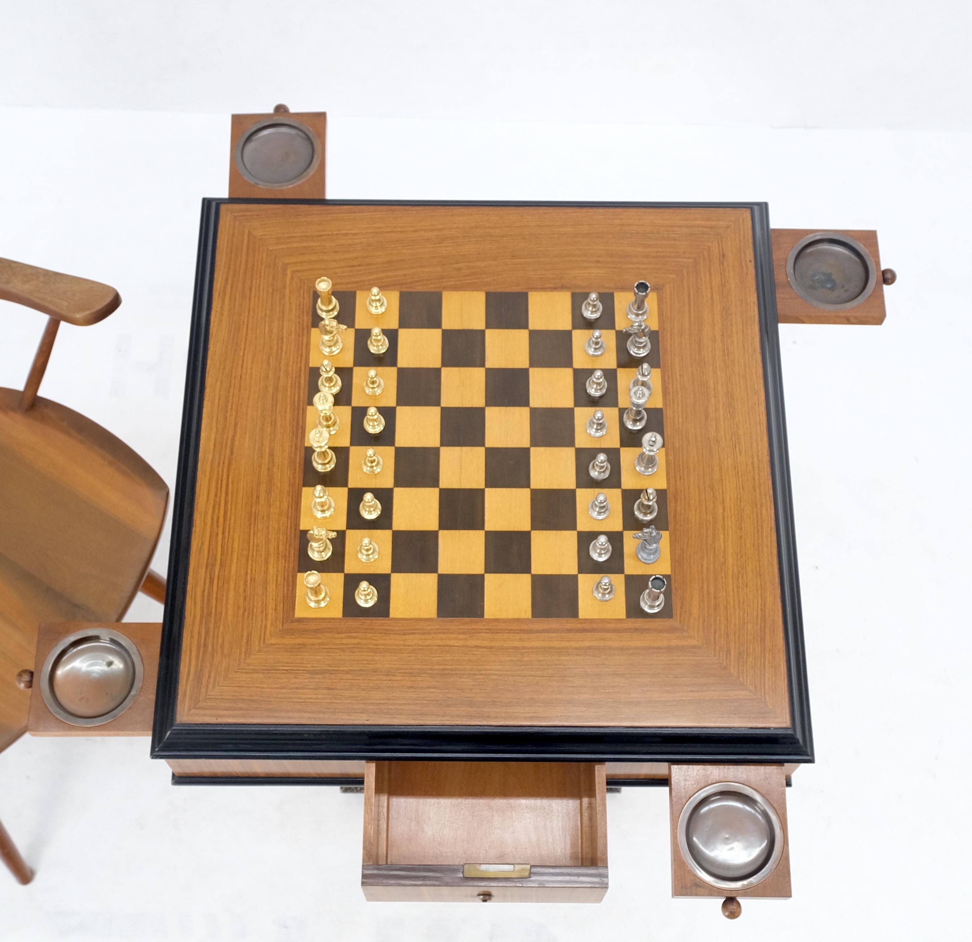 Art Deco Single Pedestal Square Game Table Pull Out Trays Chess Board Set Mint! For Sale 4