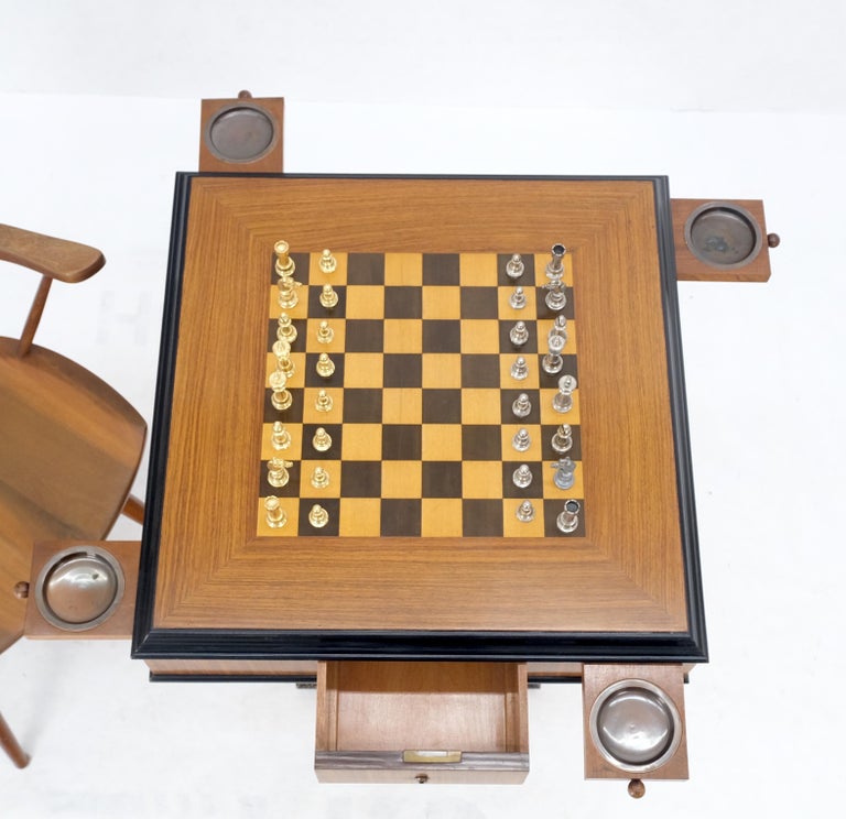 Art Deco Single Pedestal Square Game Table Pull Out Trays Chess Board