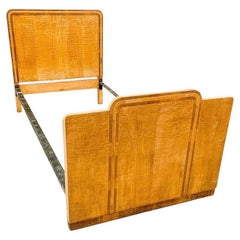 Art Deco Single Satinwood & Walnut Blonde Bed, English, c1930