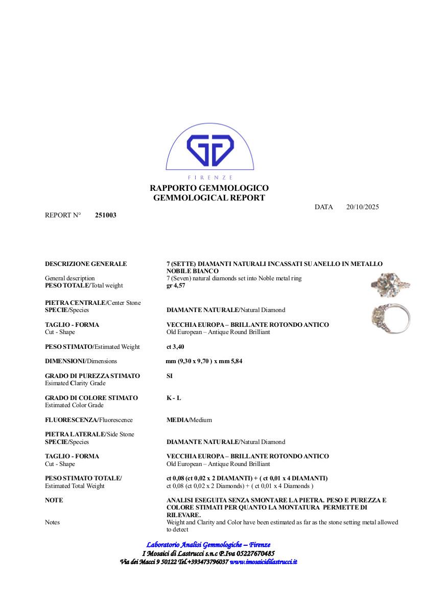 da uomo o donna Anello Single Stone 3,4ct Cushion Cut Diamond Circa 1920, in stile Art Deco in vendita