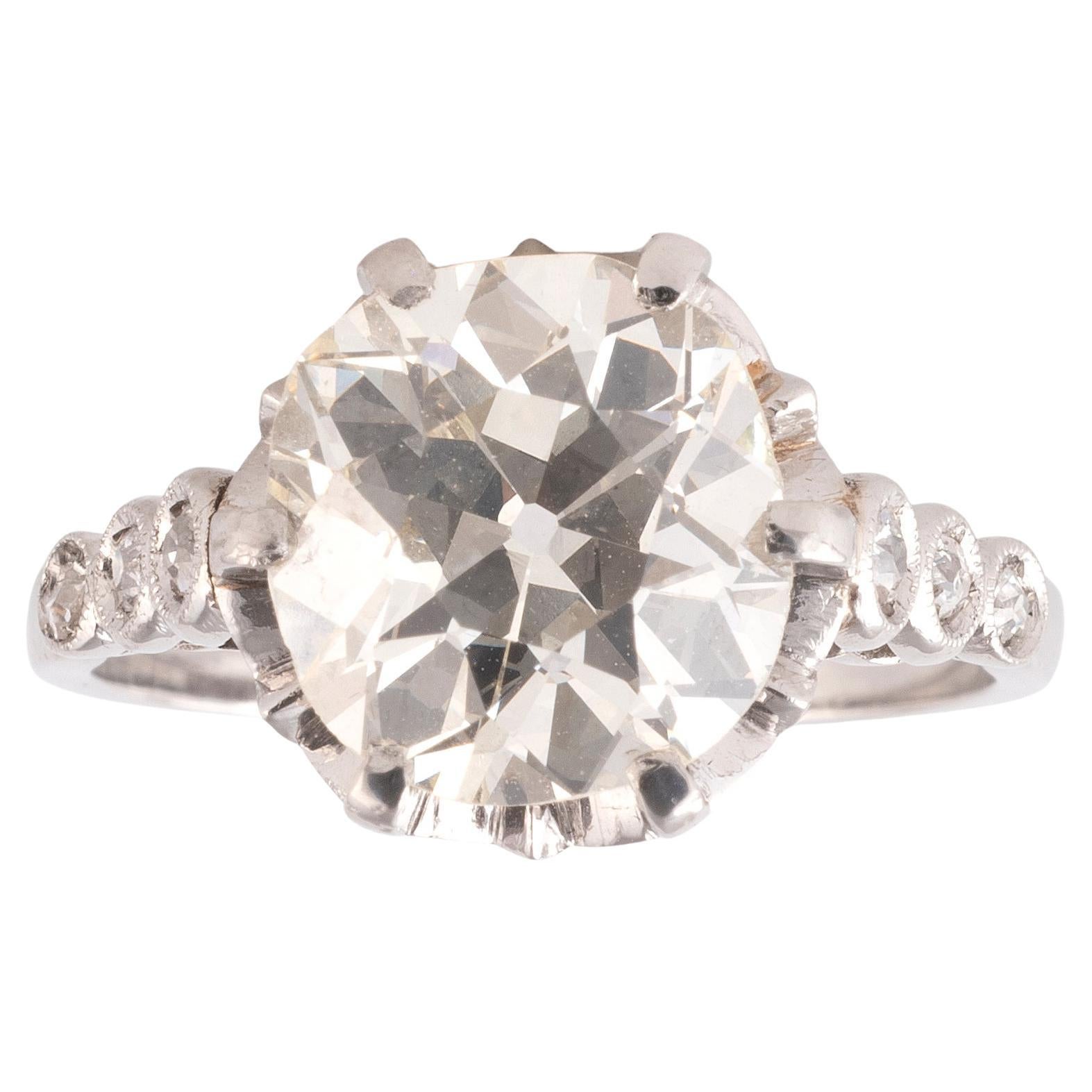 Art Deco Single Stone 3.4ct Cushion Cut Diamond Ring Circa 1920's