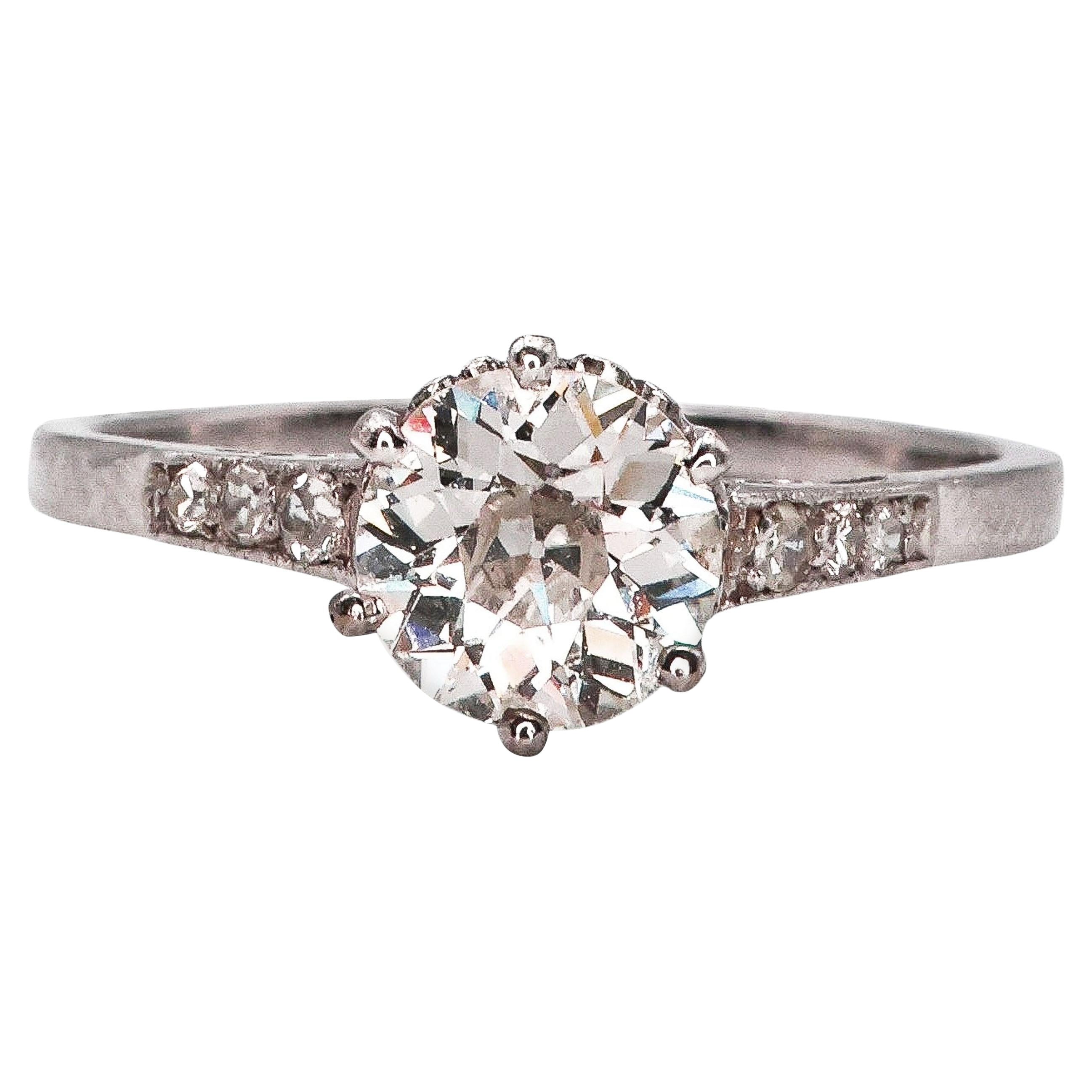 Art Deco Single Stone Diamond and Platinum Ring, 0.84 Carat, circa 1930