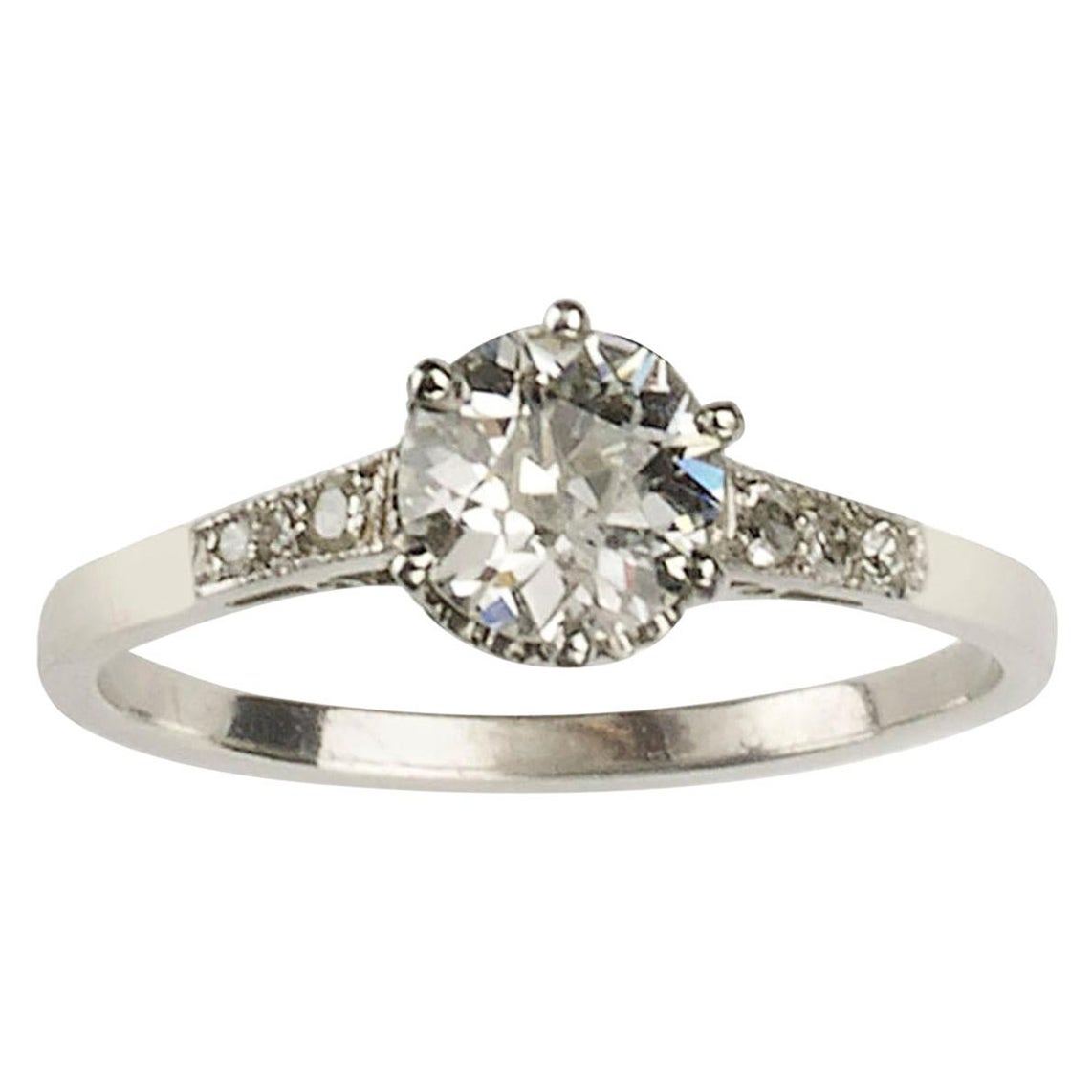 Art Deco Single Stone Diamond and Platinum Ring, 0.84 Carat, circa 1930 For Sale