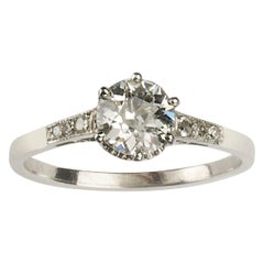 Antique Art Deco Single Stone Diamond and Platinum Ring, 0.84 Carat, circa 1930