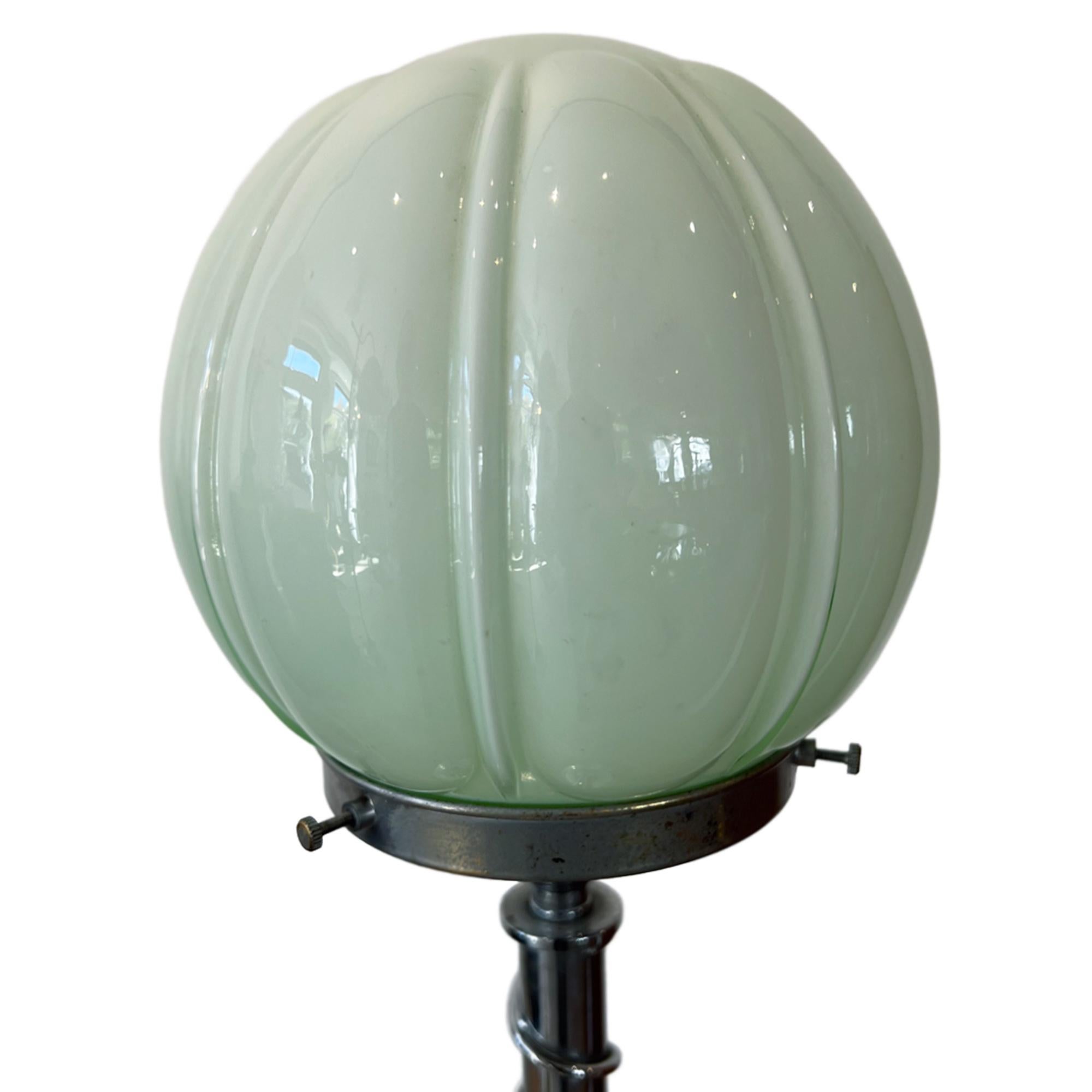 Polished Art Deco Single Table Lamp With a Light Celadon Opaque Glass Shade For Sale
