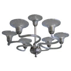 Art Deco Six Arms Hand Blown Glass Chandelier by Murano Italy 1930
s