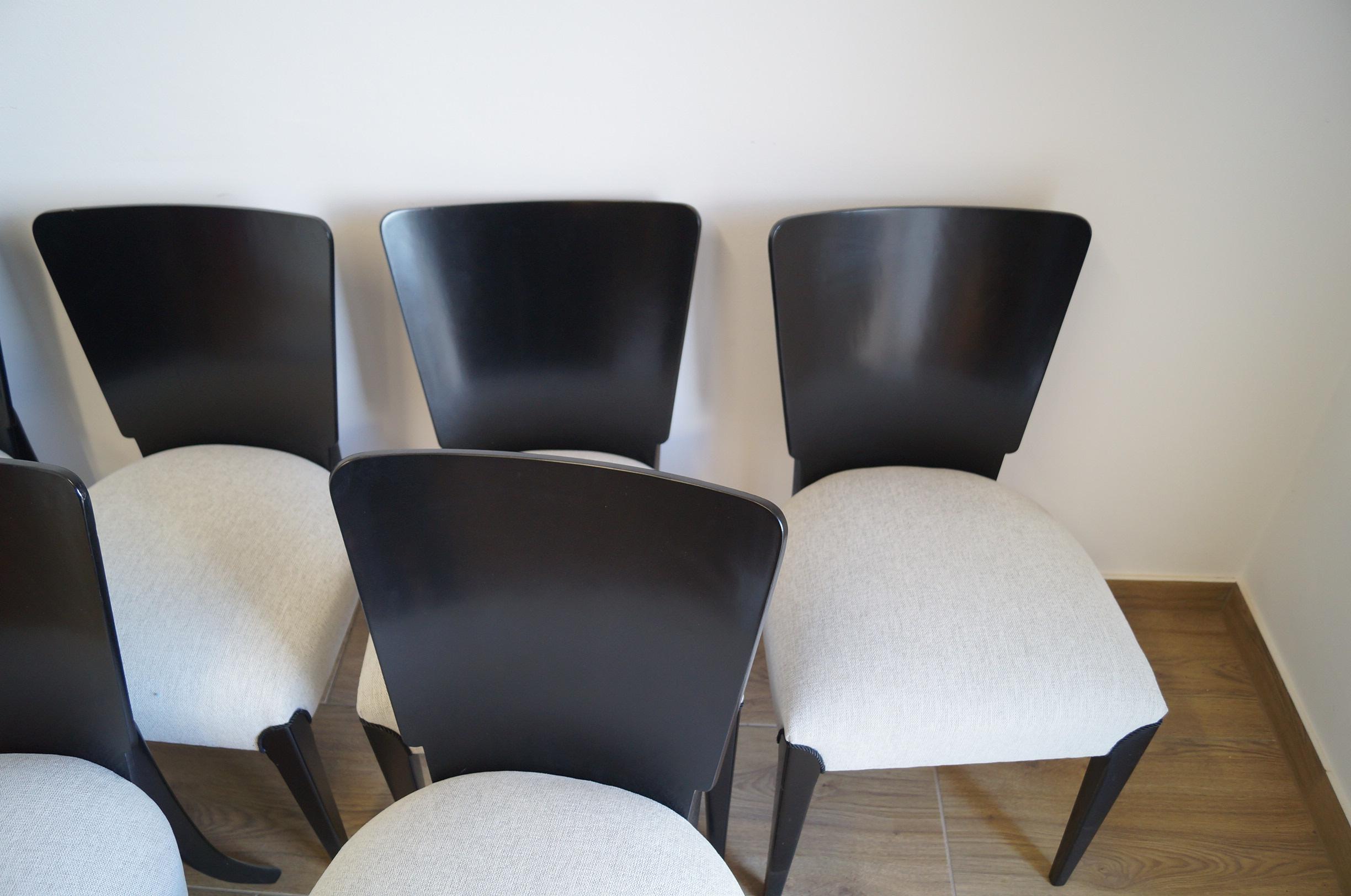 Mahogany Art Deco Six Chairs J.Halabala . For Sale