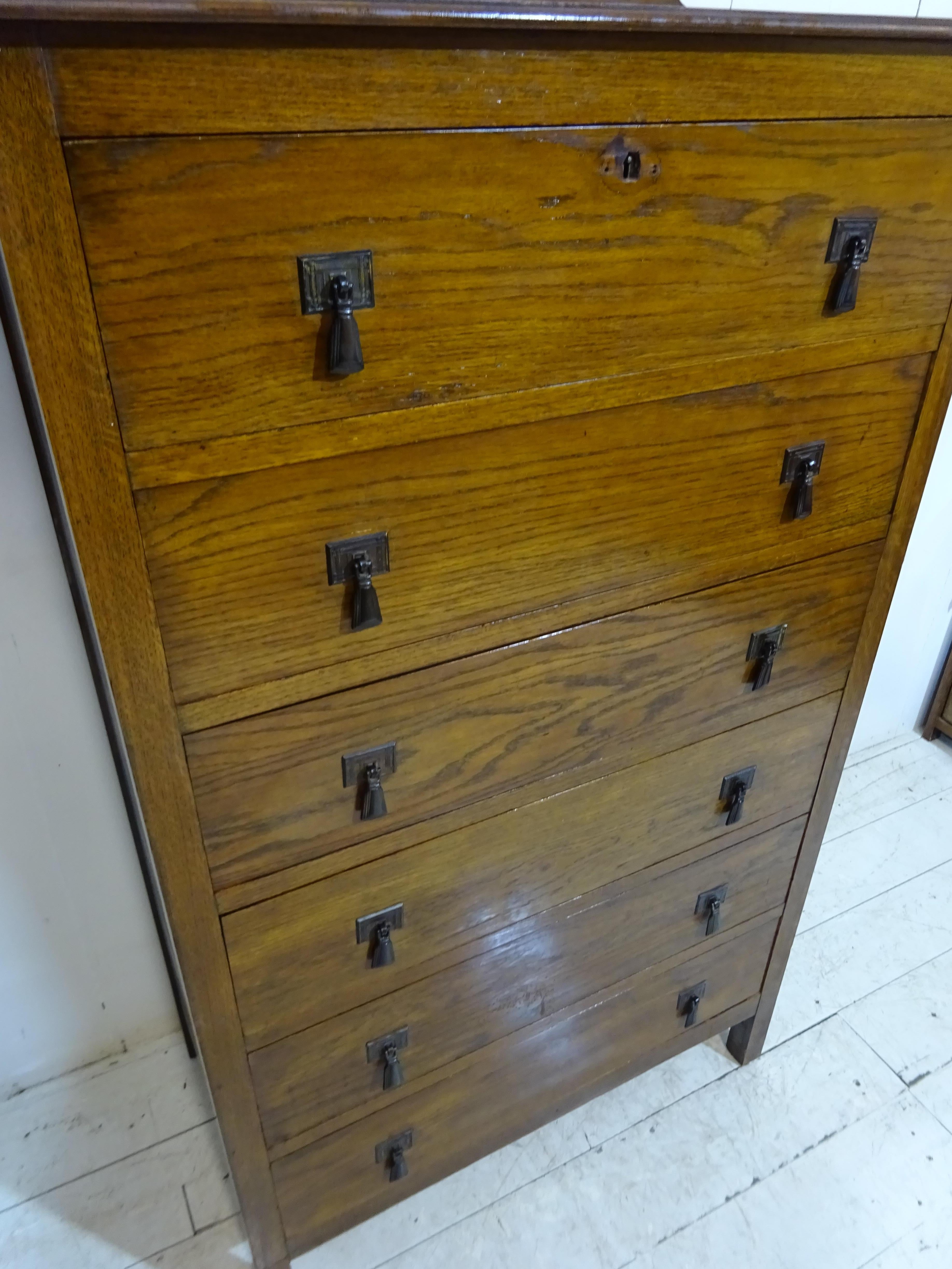 Early 20th Century Art Deco Six Drawer Tall Chest Of Drawers Oak