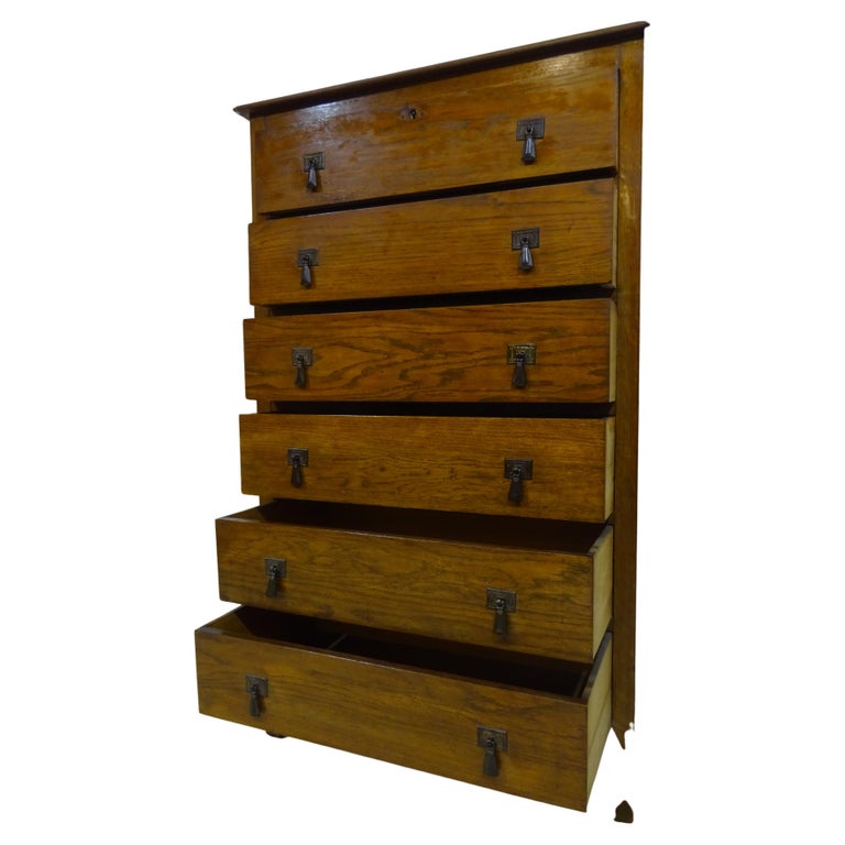 Art Deco Six Drawer Tall Chest Of Drawers Oak For Sale at 1stDibs
