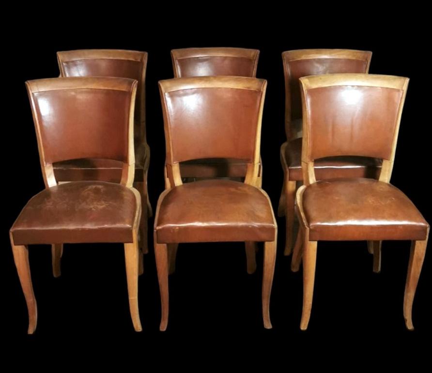 20th Century Art Deco Six French Chairs With Original 