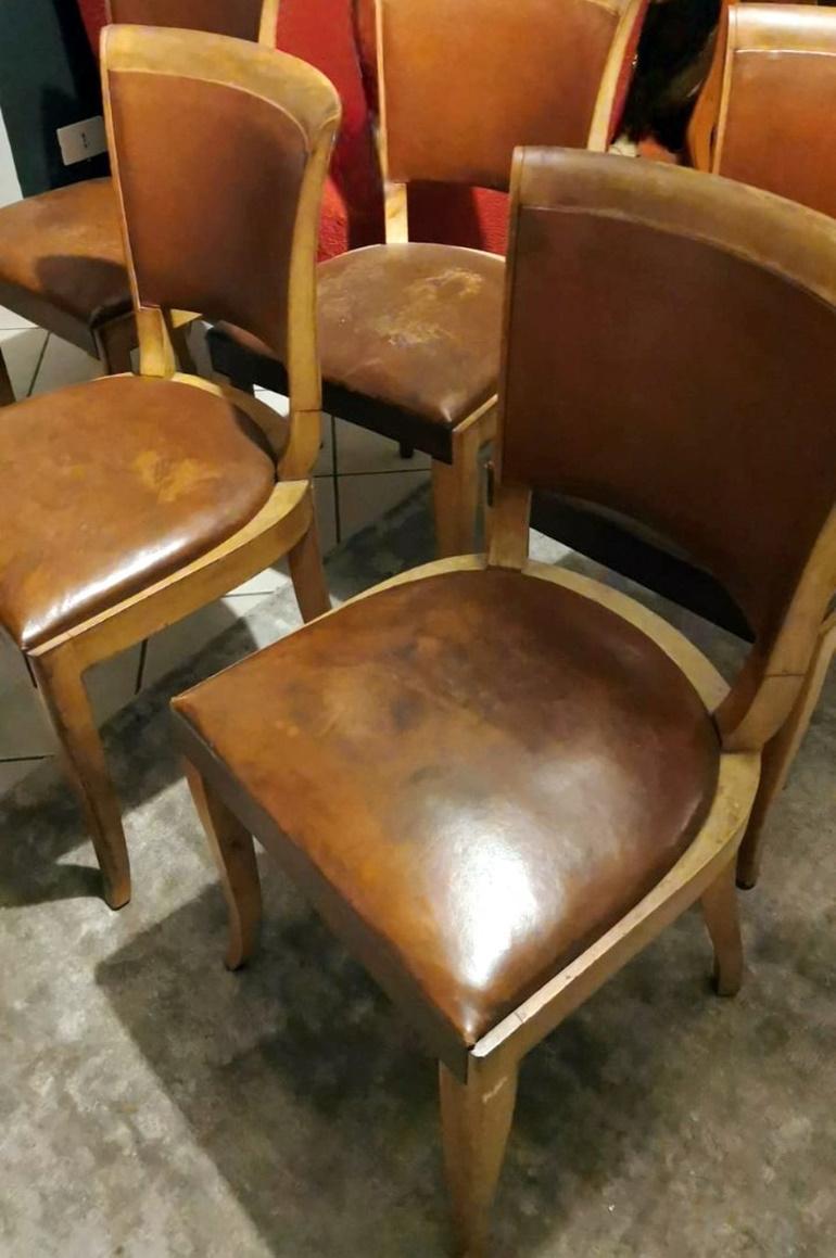 Art Deco Six French Chairs With Original 
