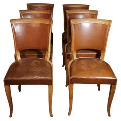 Vintage Art Deco Six French Chairs With Original "Cuoio" Upholstery