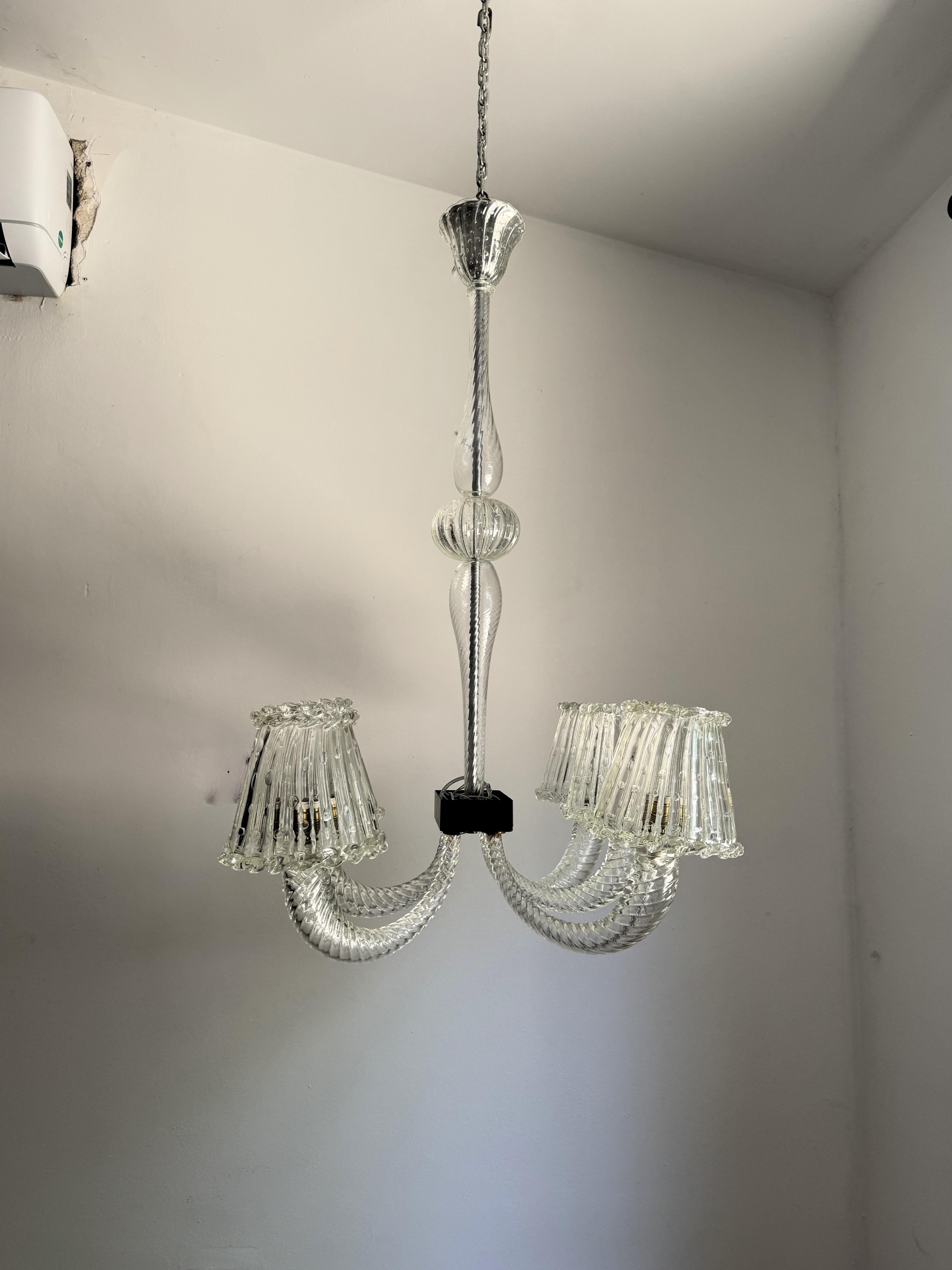 Art Deco Six Light Chandelier Attr. Barovier & Toso, Murano, Italy ca. 1930 For Sale 4