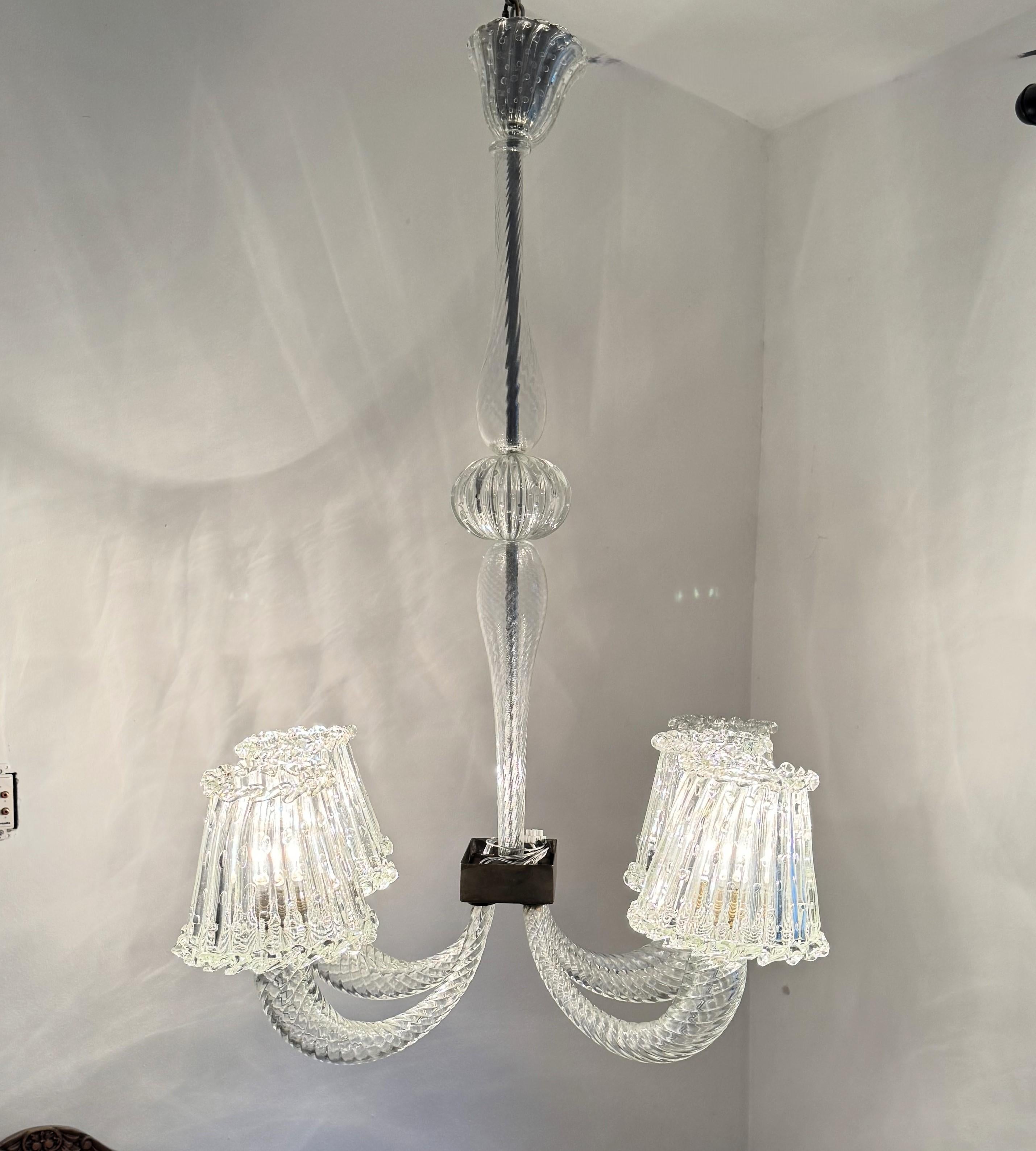 Art Deco Six Light Chandelier Attr. Barovier & Toso, Murano, Italy ca. 1930 For Sale 6
