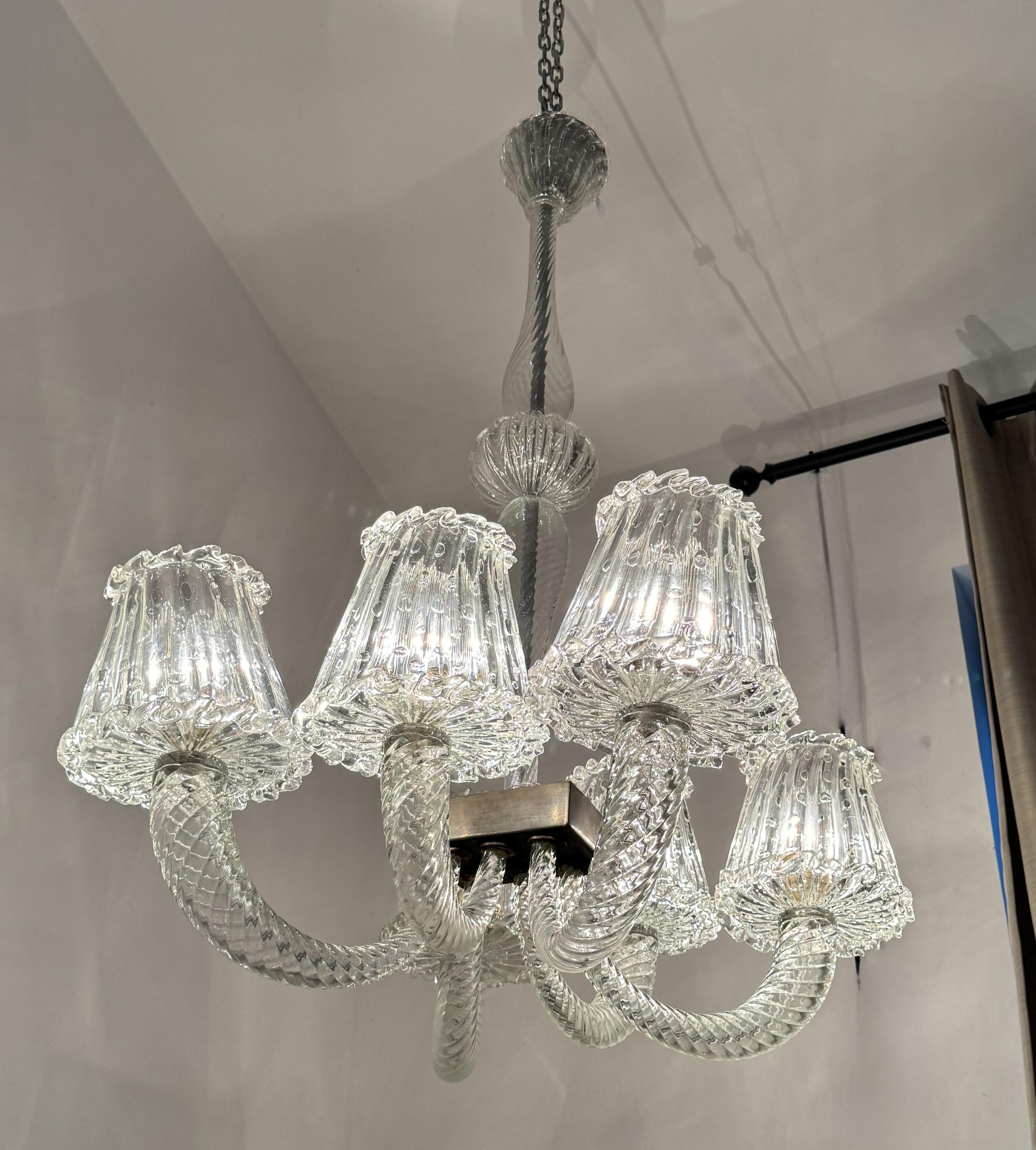 Art Deco Six Light Chandelier Attr. Barovier & Toso, Murano, Italy ca. 1930 For Sale 10