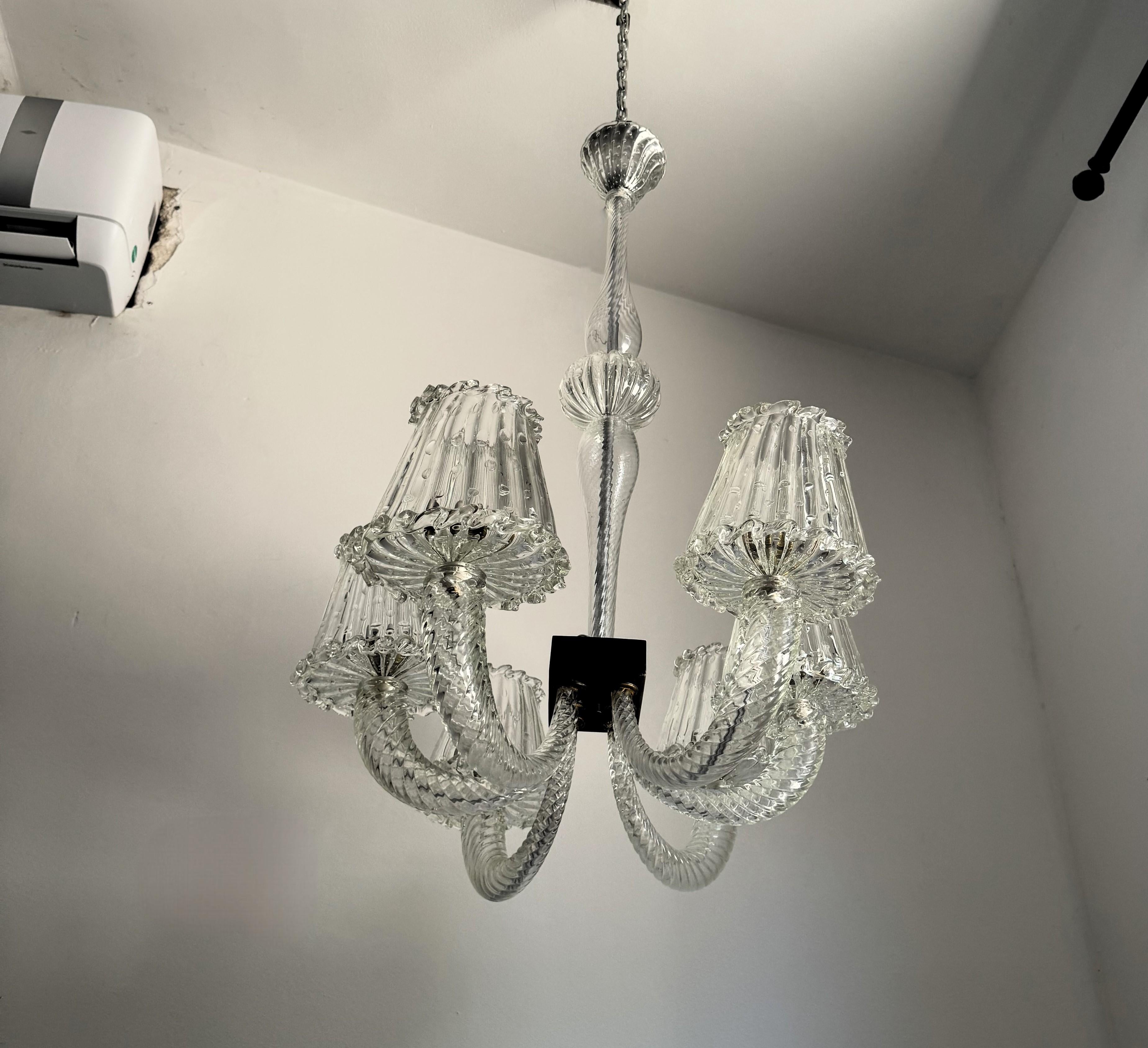 Art Deco Six Light Chandelier Attr. Barovier & Toso, Murano, Italy ca. 1930 For Sale 1