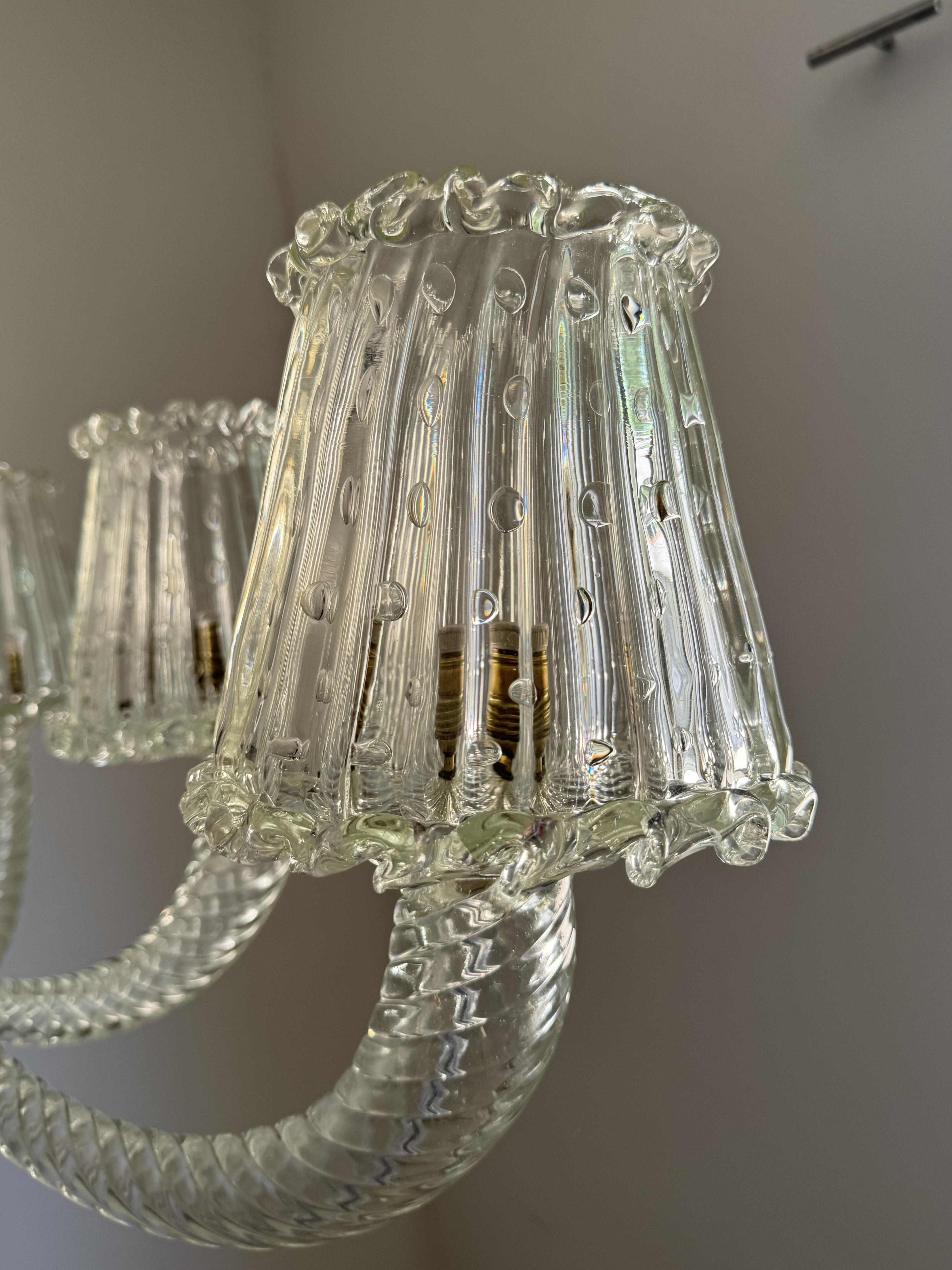 Art Deco Six Light Chandelier Attr. Barovier & Toso, Murano, Italy ca. 1930 For Sale 2
