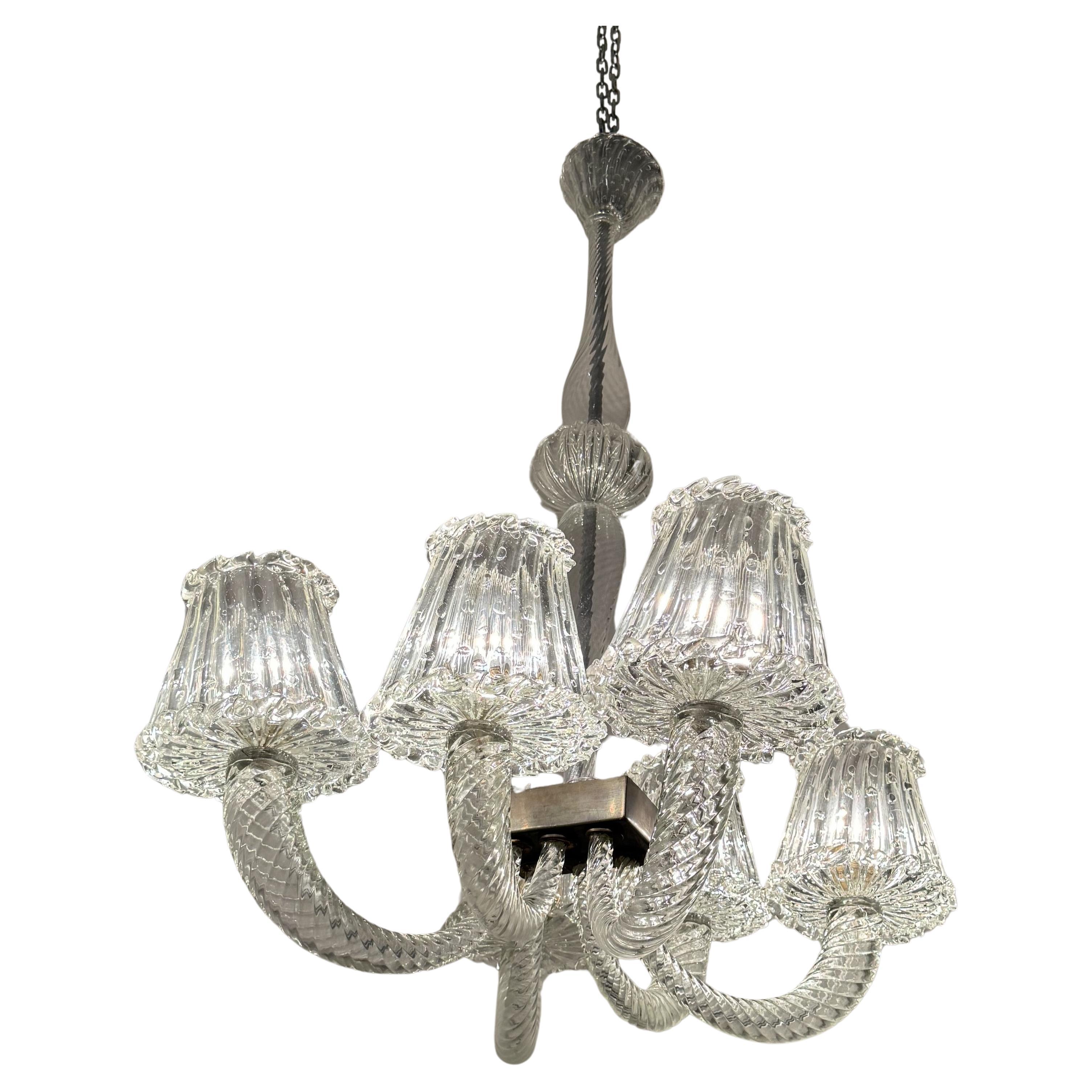Art Deco Six Light Chandelier Attr. Barovier & Toso, Murano, Italy ca. 1930 For Sale