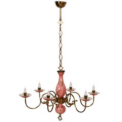 Art Deco Six-Light Florence Chandelier Gold Decorated Porcelain with Gilt Brass