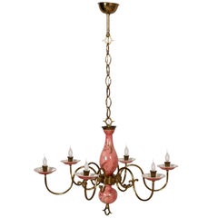 Art Deco Six-Light Florence Chandelier Gold Decorated Porcelain with Gilt Brass