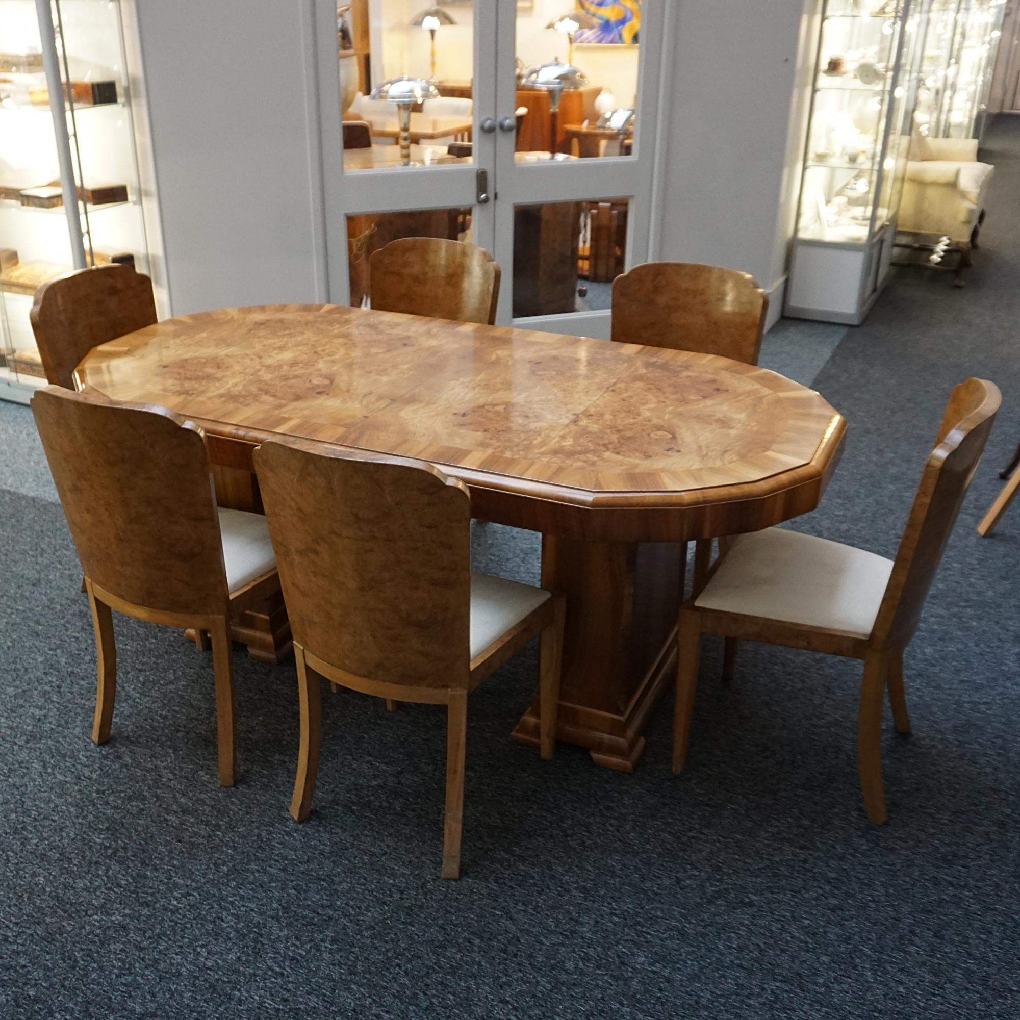 Walnut Art Deco Six Seater Dining Suite  For Sale