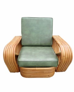 Art Deco Six-Strand Square Pretzel Rattan Lounge w/ Ottoman