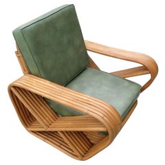 Art Deco Six-Strand Square Pretzel Rattan Lounge w/ Ottoman