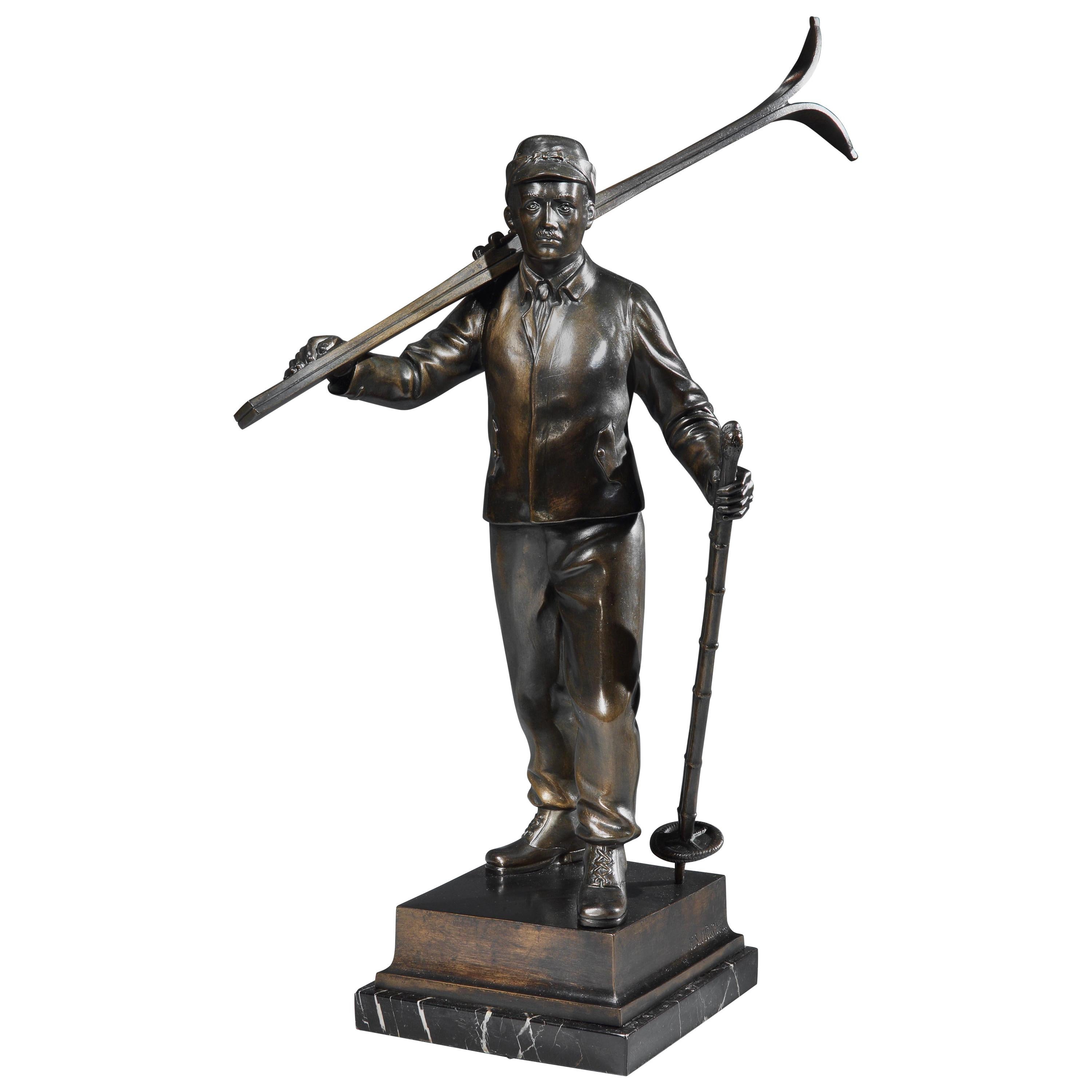 Art Deco Ski Bronze by Hans Schwegerle, circa 1930