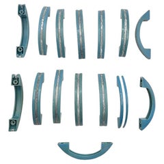 Art Deco Sky Blue Bakelite Drawer Pulls w/ Chrome Strip, Set of 15