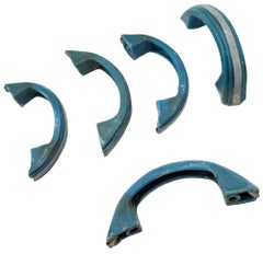 Art Deco Sky Blue Bakelite Drawer Pulls w/ Chrome Strip, Set of 5