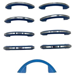 Art Deco Sky Blue Catalin/Bakelite Drawer Pulls w/ Chrome Strip, Set of 9
