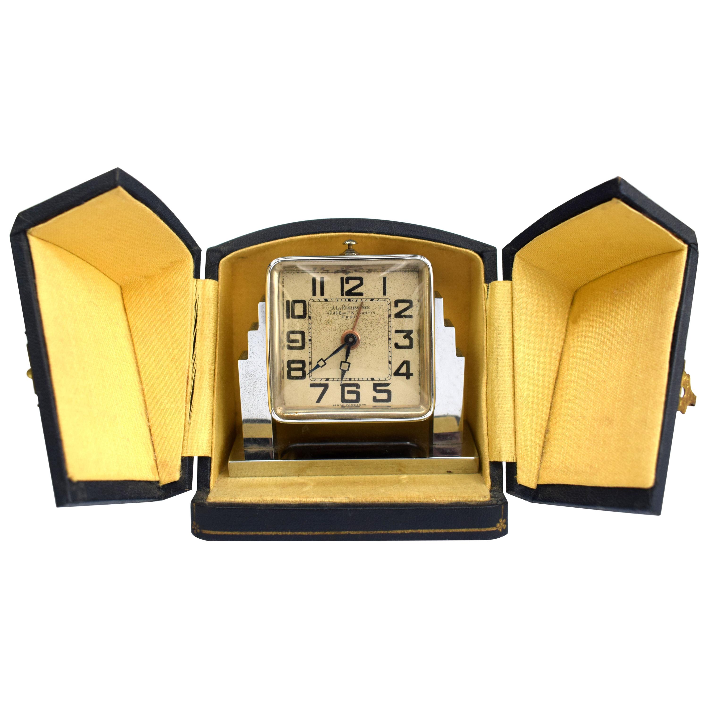 Art Deco Skyscraper Chrome Alarm Clock, French, circa 1930 For Sale