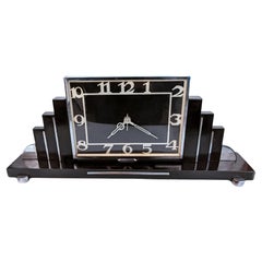Art Deco Wolkenkratzer Chrom & Ebonisiert Mantle Clock, Englisch, um 1930