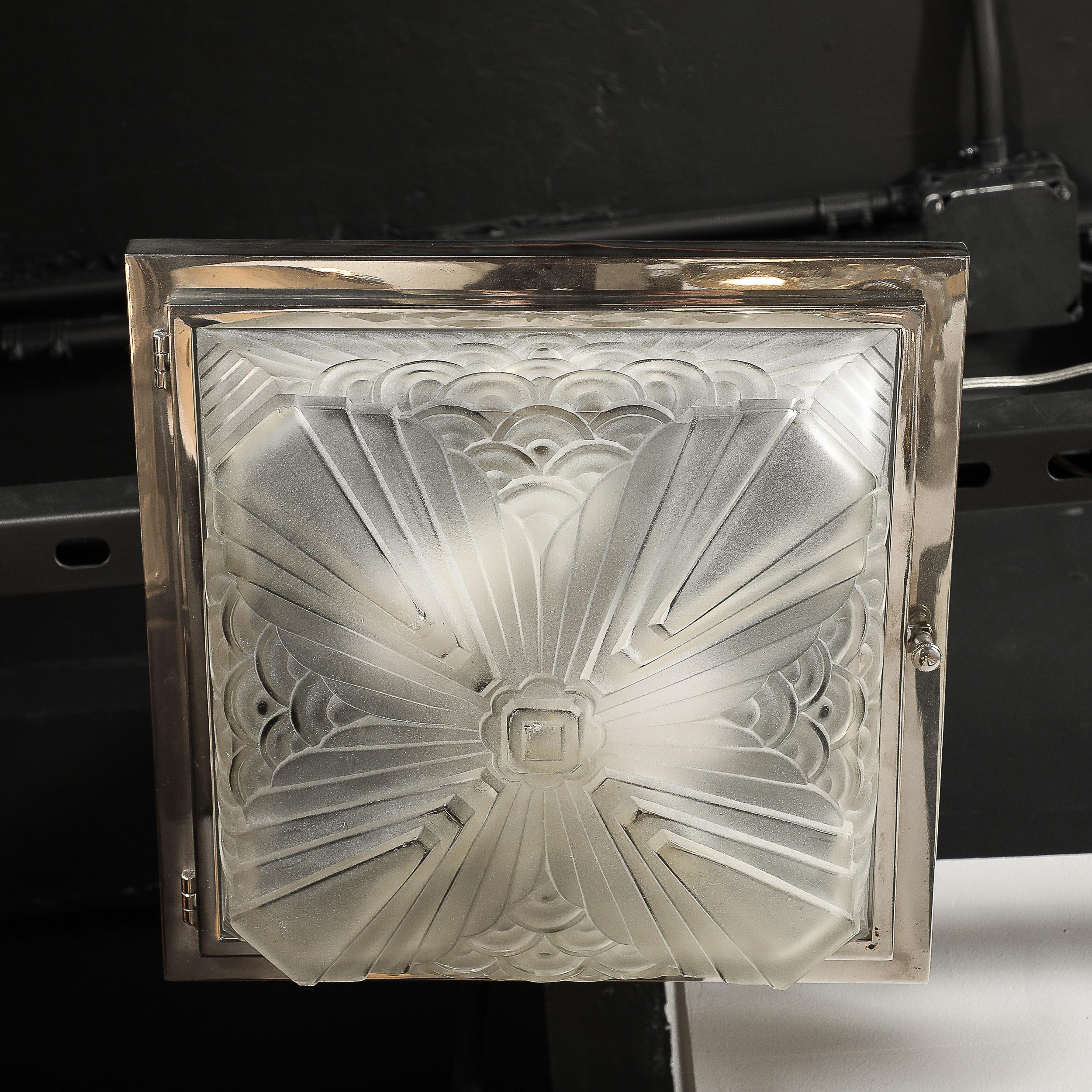 Art Deco Skyscraper Cubist Cloud Form Nickel Flush Mount Chandelier by Schneider For Sale 9