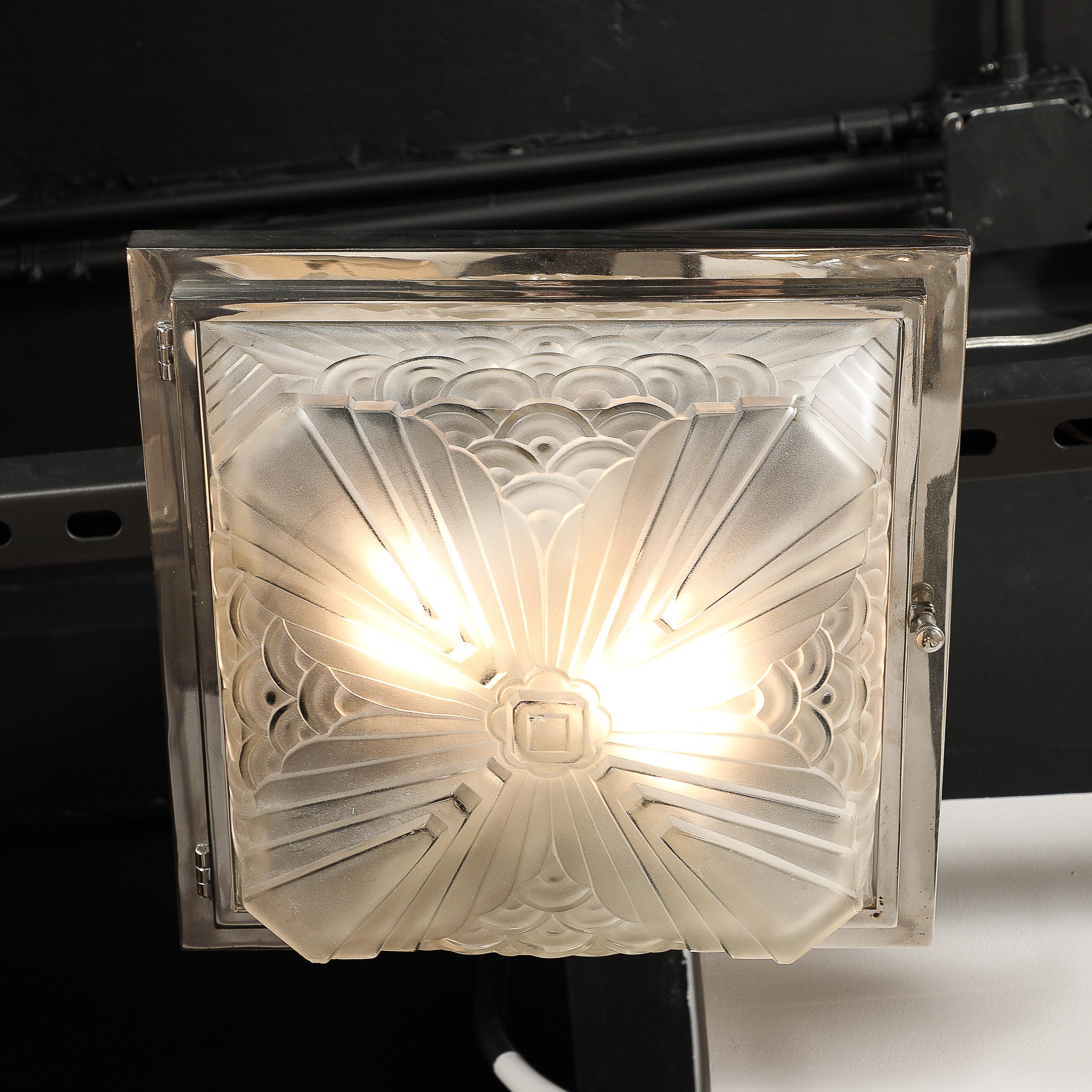 Art Deco Skyscraper Cubist Cloud Form Nickel Flush Mount Chandelier by Schneider For Sale 10