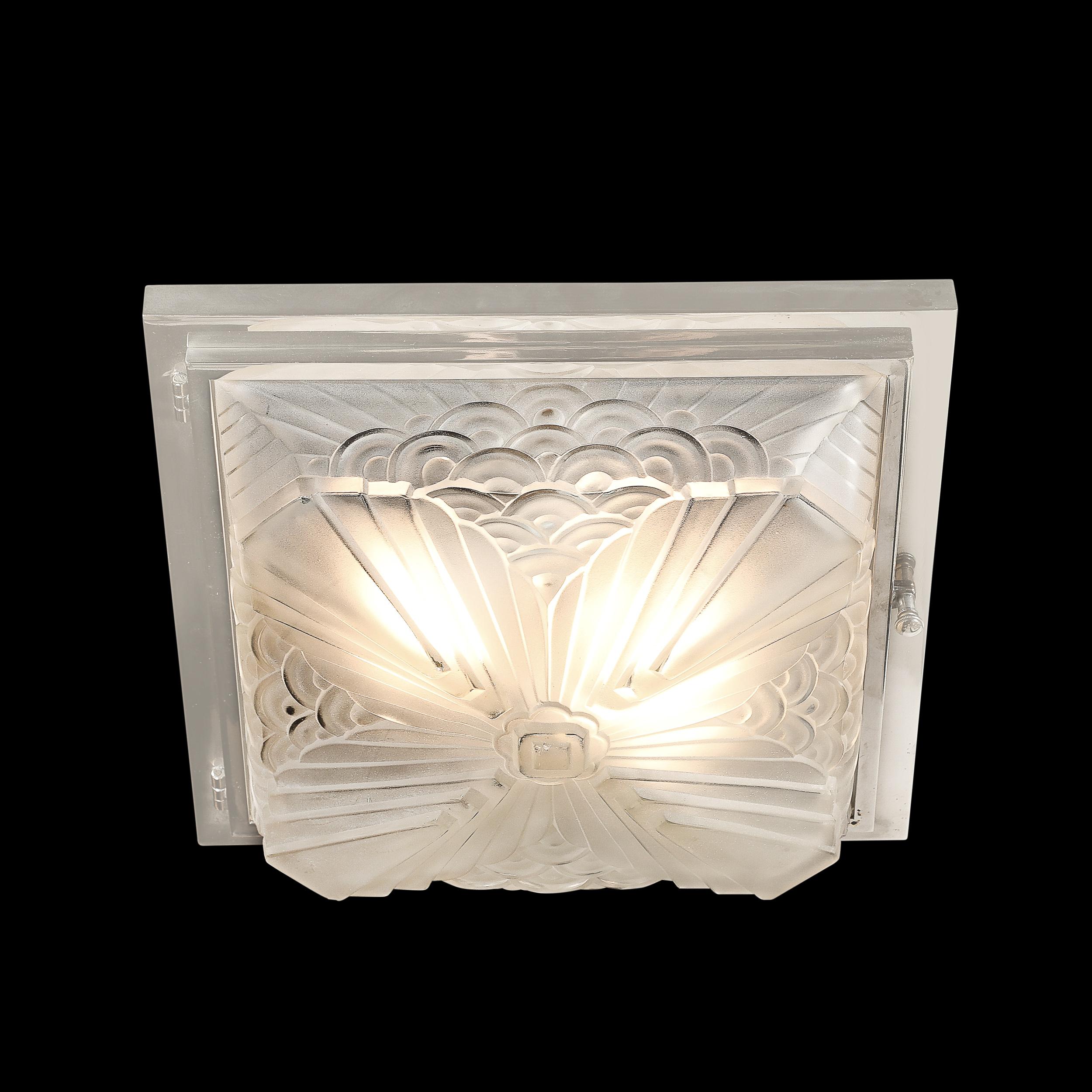Art Deco Skyscraper Cubist Cloud Form Nickel Flush Mount Chandelier by Schneider In Excellent Condition For Sale In New York, NY