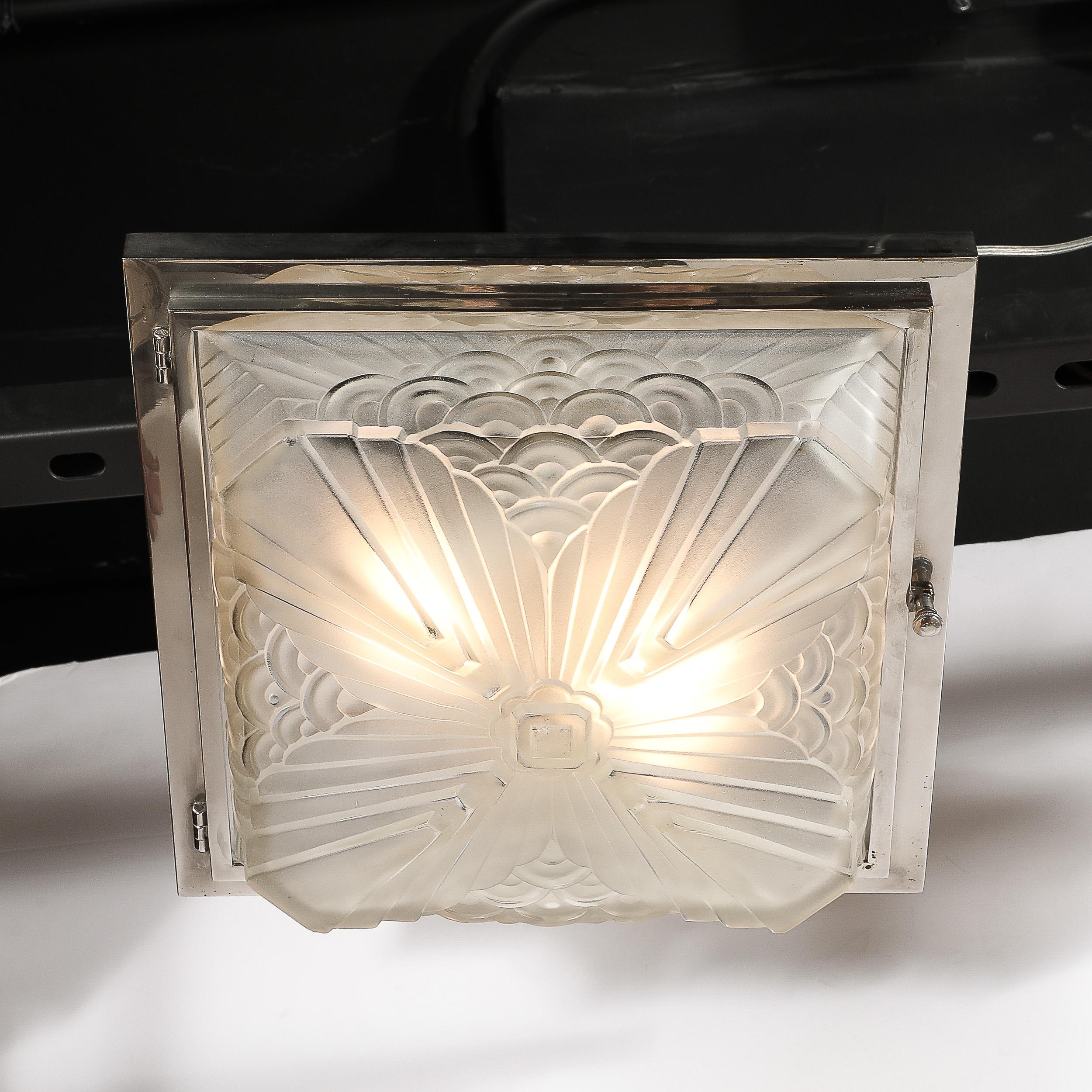 Art Deco Skyscraper Cubist Cloud Form Nickel Flush Mount Chandelier by Schneider For Sale 2