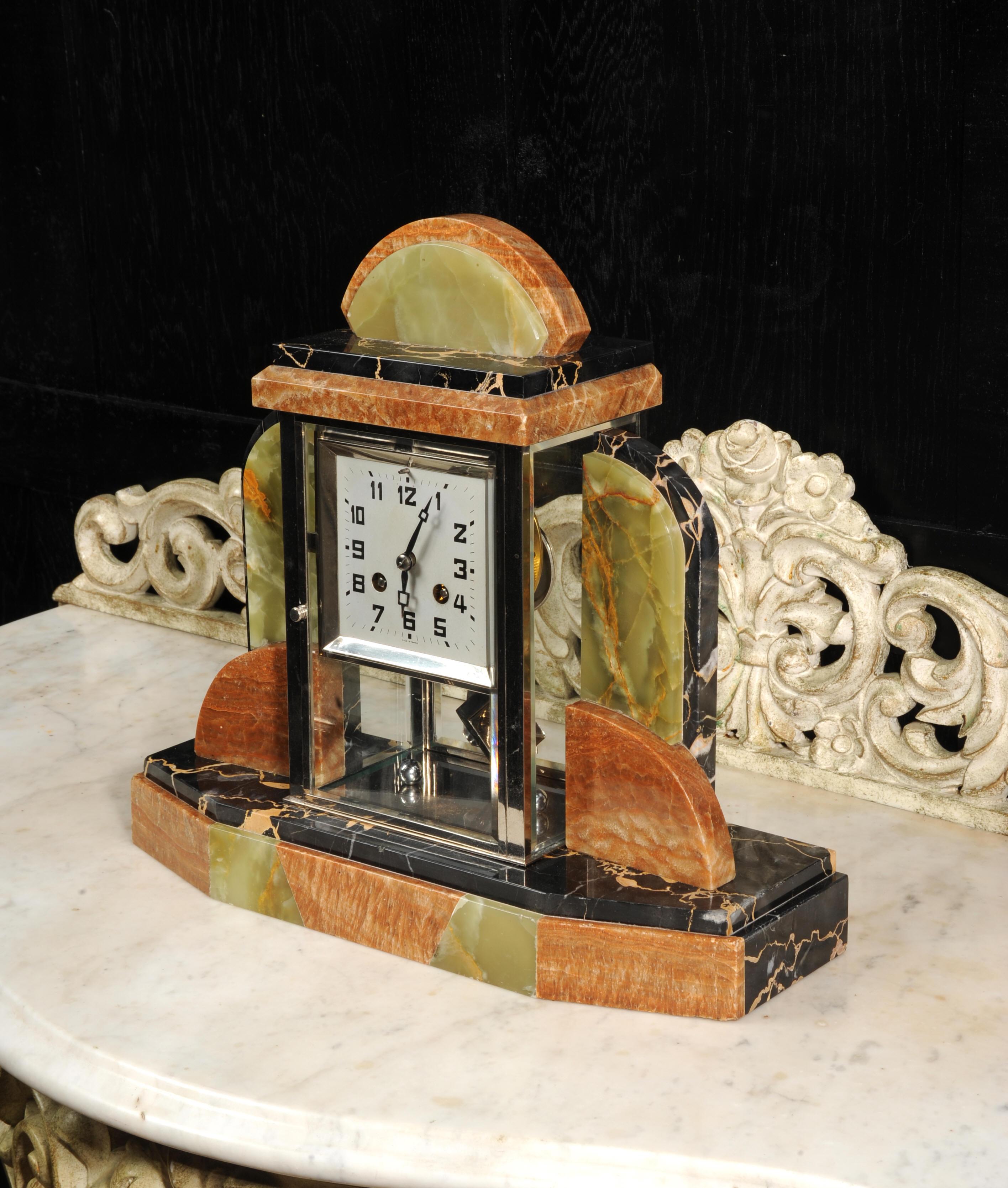 Plated Art Deco Skyscraper Four Glass Crystal French Clock