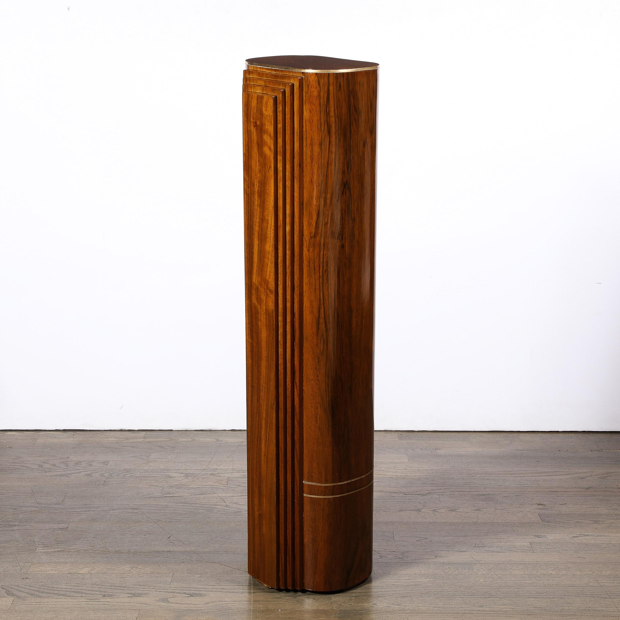 Art Deco Skyscraper Hand-rubbed Book-matched Walnut Pedestal w/ Brass Inlays For Sale 5