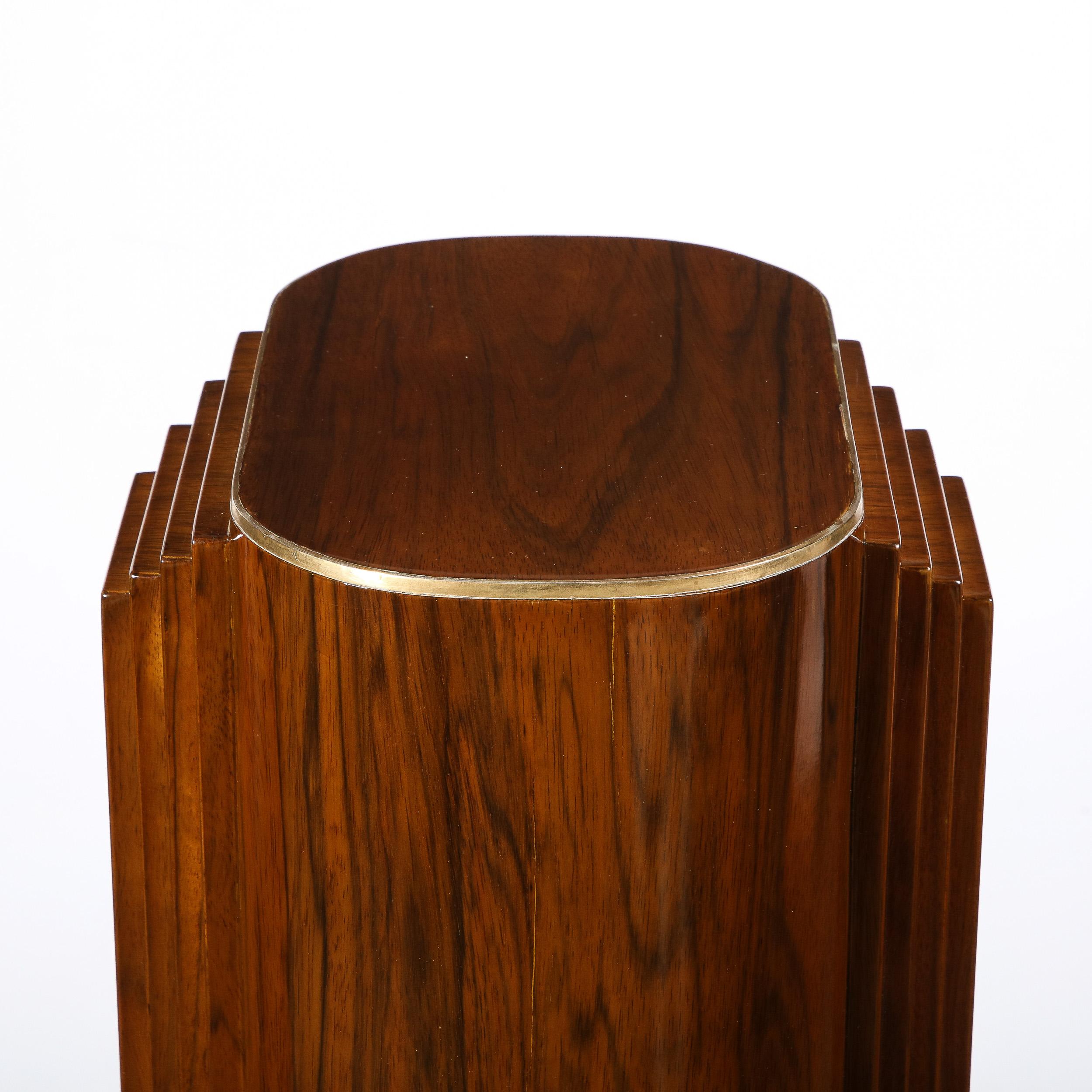 Art Deco Skyscraper Hand-rubbed Book-matched Walnut Pedestal w/ Brass Inlays For Sale 6
