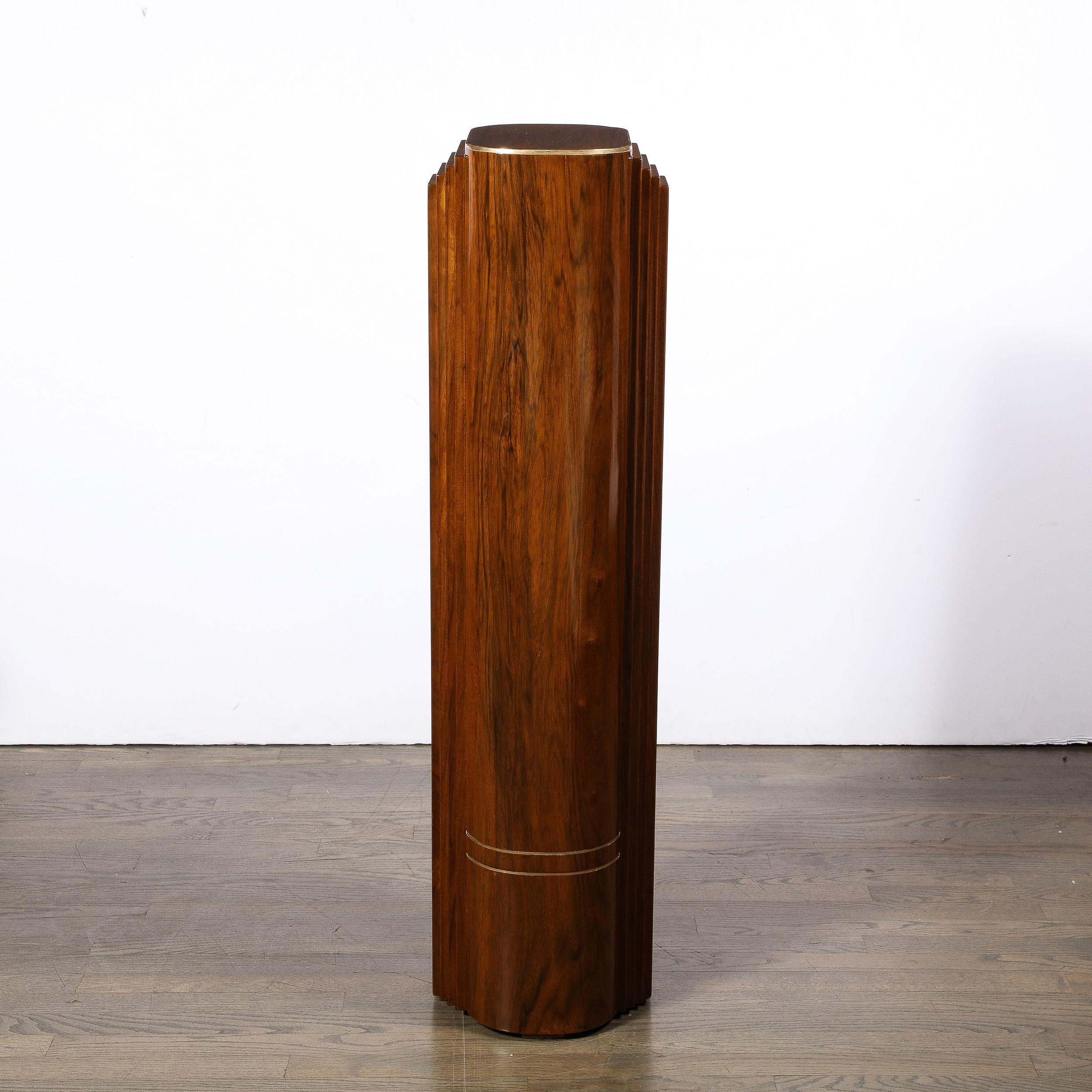 Art Deco Skyscraper Hand-rubbed Book-matched Walnut Pedestal w/ Brass Inlays For Sale 7
