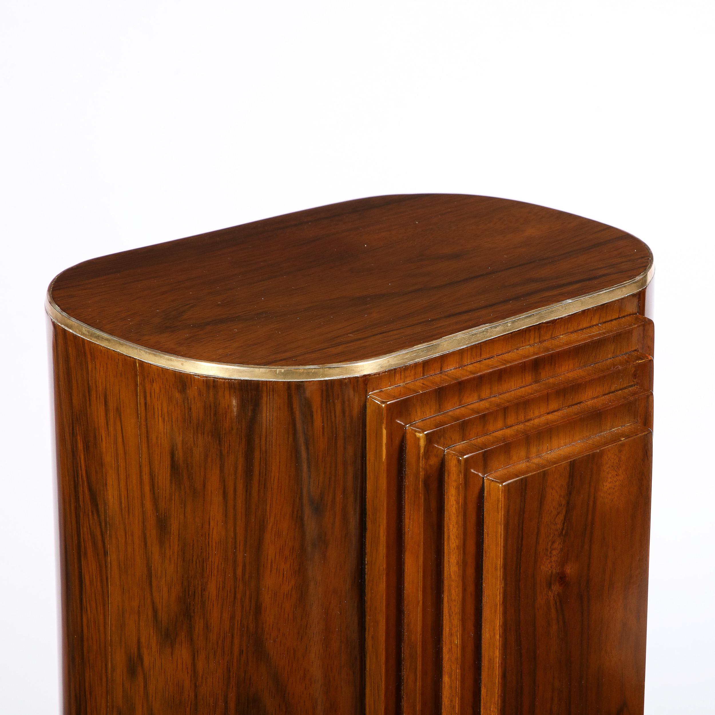 Art Deco Skyscraper Hand-rubbed Book-matched Walnut Pedestal w/ Brass Inlays For Sale 8