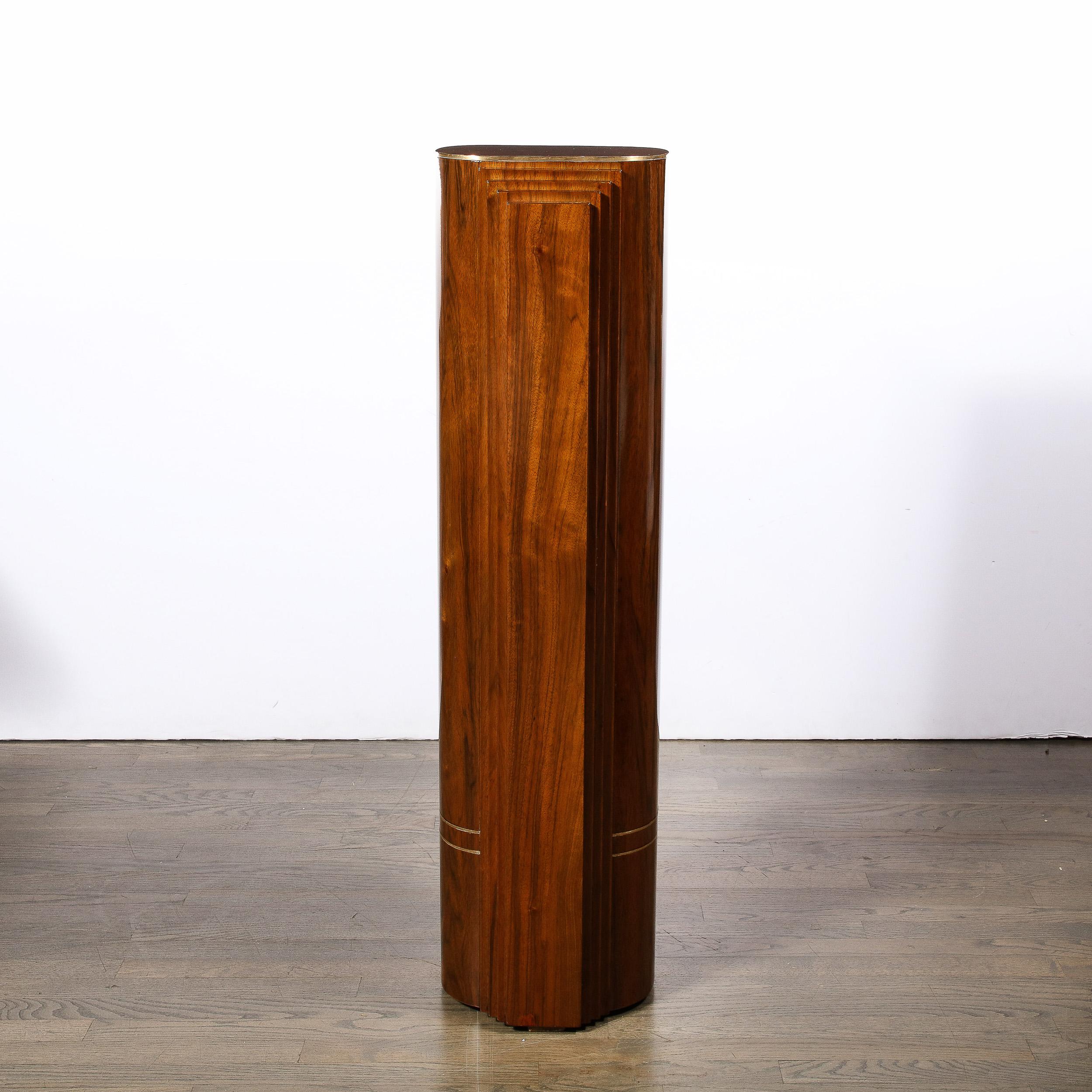 Art Deco Skyscraper Hand-rubbed Book-matched Walnut Pedestal w/ Brass Inlays For Sale 9