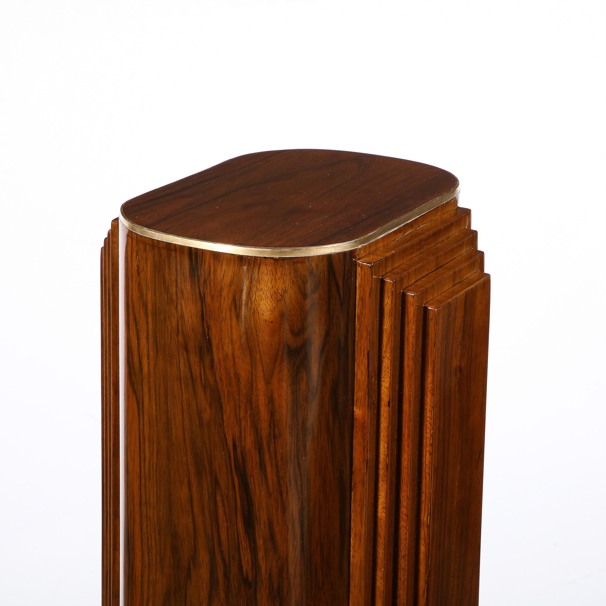 Art Deco Skyscraper Hand-rubbed Book-matched Walnut Pedestal w/ Brass Inlays For Sale 1