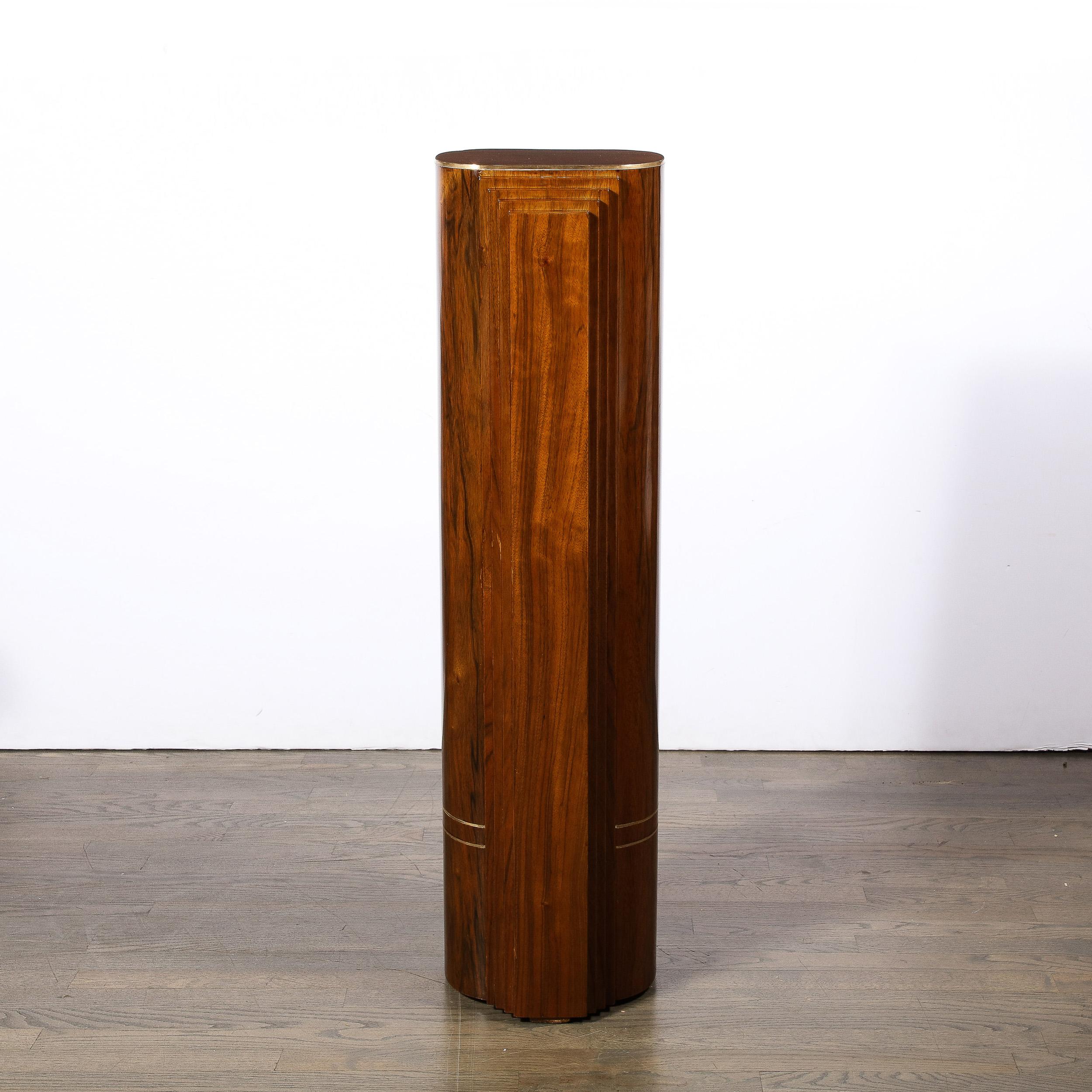 Art Deco Skyscraper Hand-rubbed Book-matched Walnut Pedestal w/ Brass Inlays For Sale 2