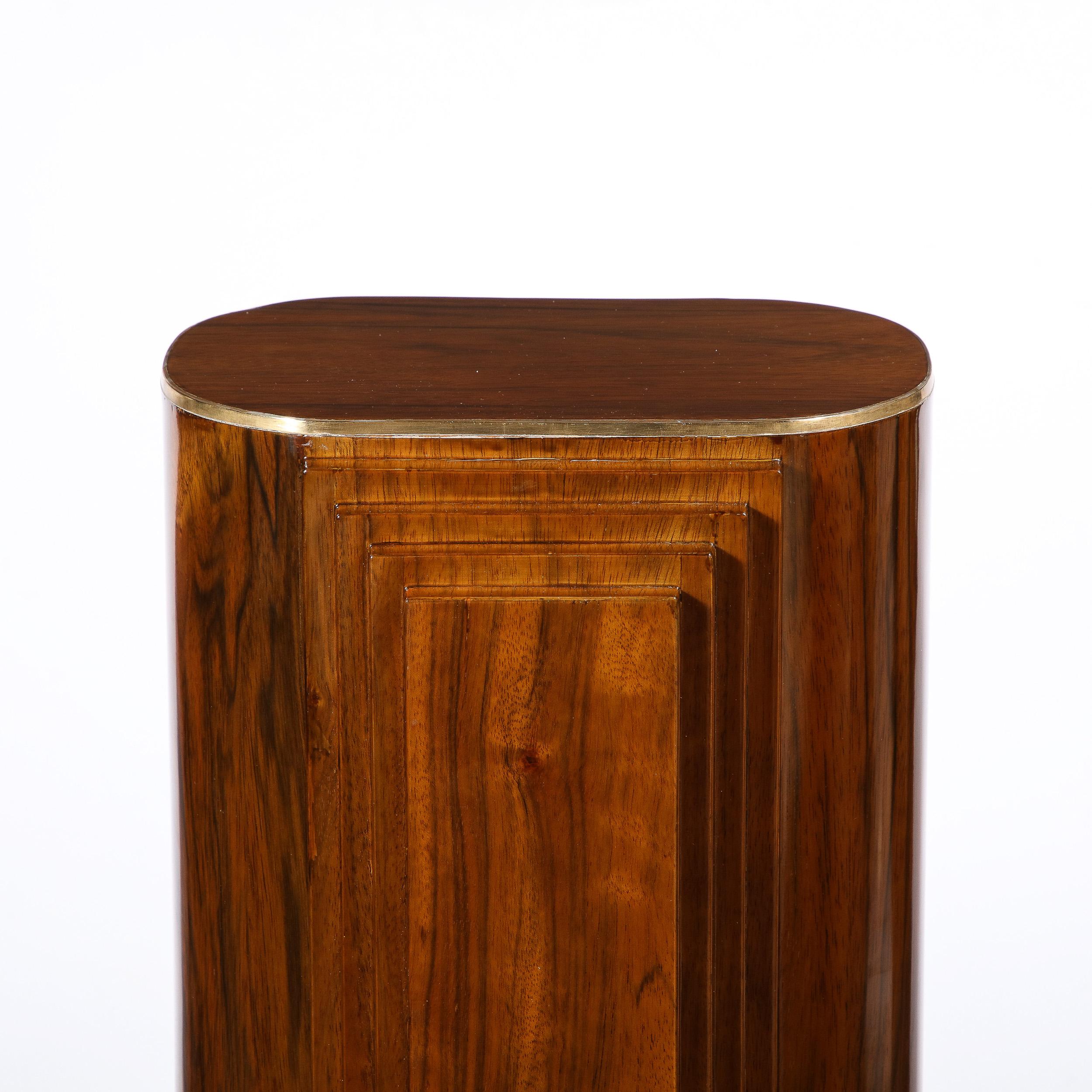 Art Deco Skyscraper Hand-rubbed Book-matched Walnut Pedestal w/ Brass Inlays For Sale 3