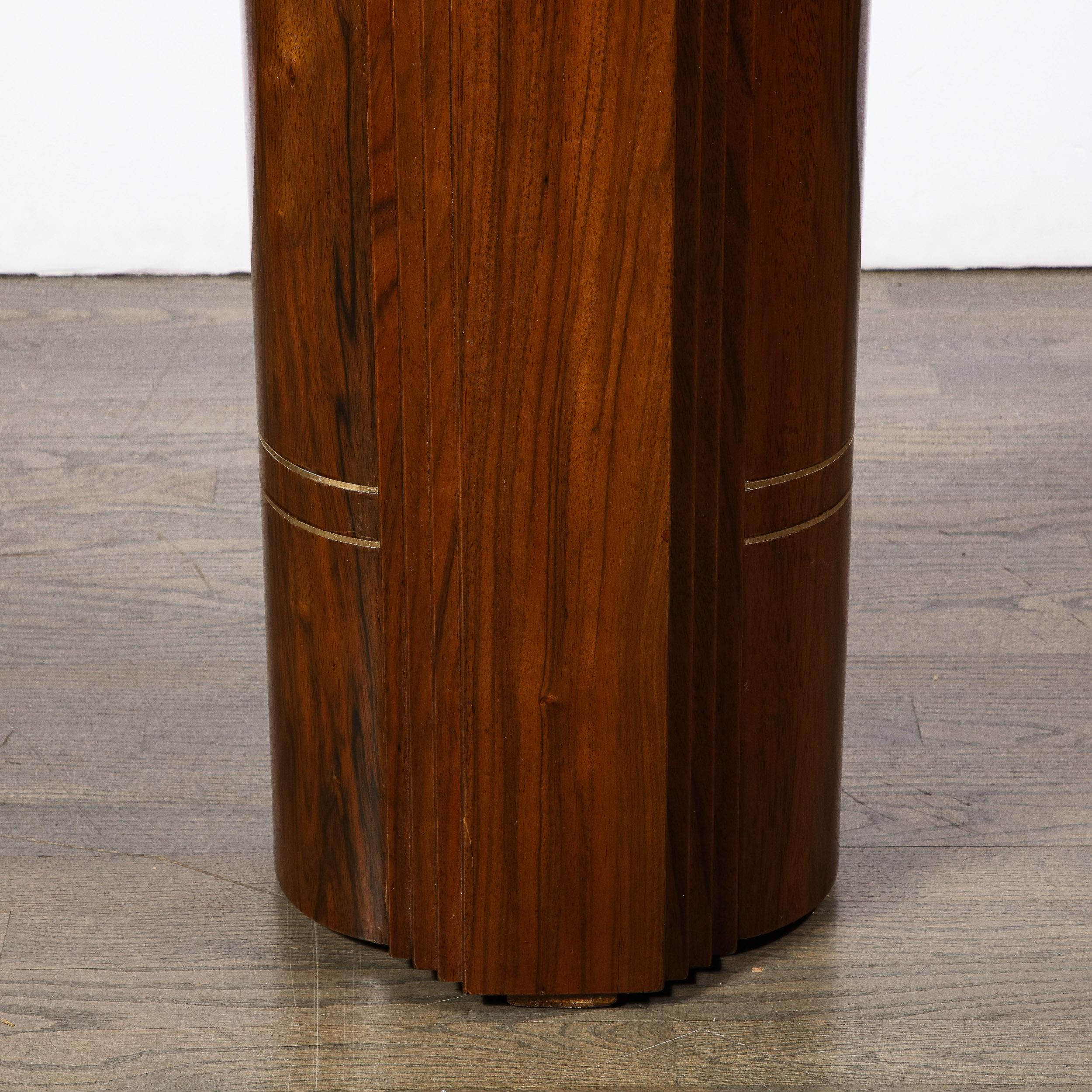 Art Deco Skyscraper Hand-rubbed Book-matched Walnut Pedestal w/ Brass Inlays For Sale 4