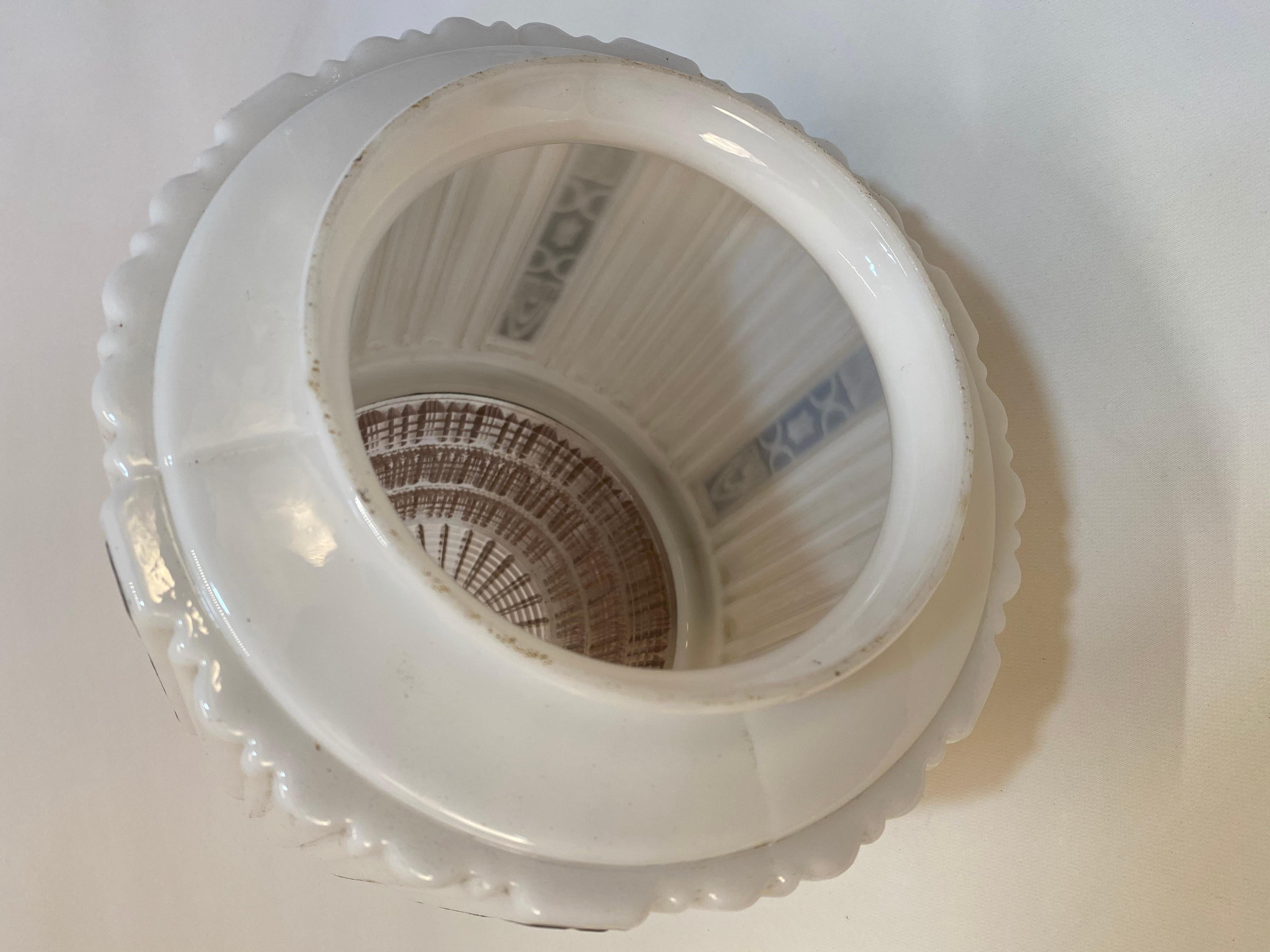 Art Deco Skyscraper Milk Glass and Holophane Canopy Shade 3