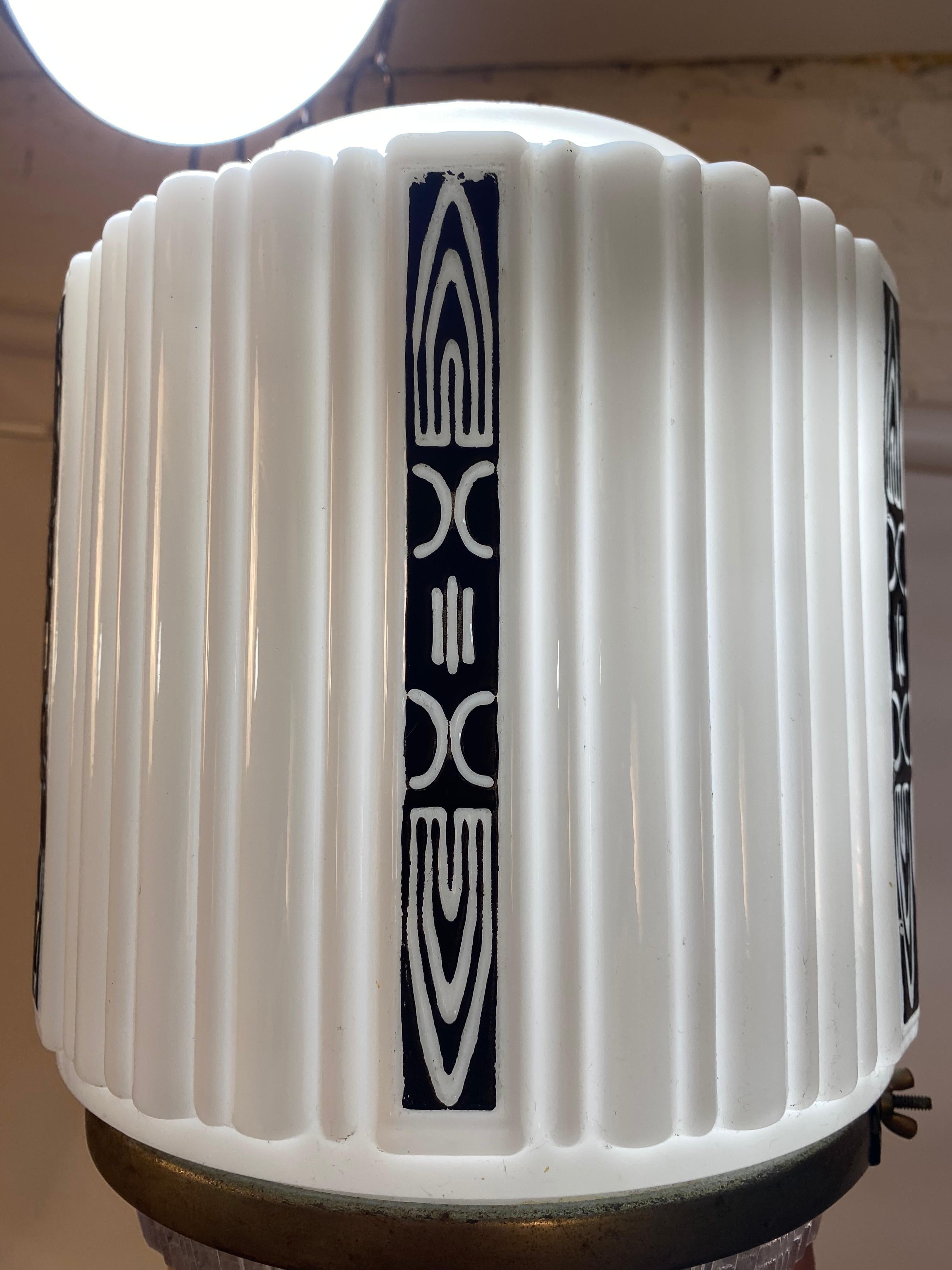 Early 20th Century Art Deco Skyscraper Milk Glass and Holophane Canopy Shade