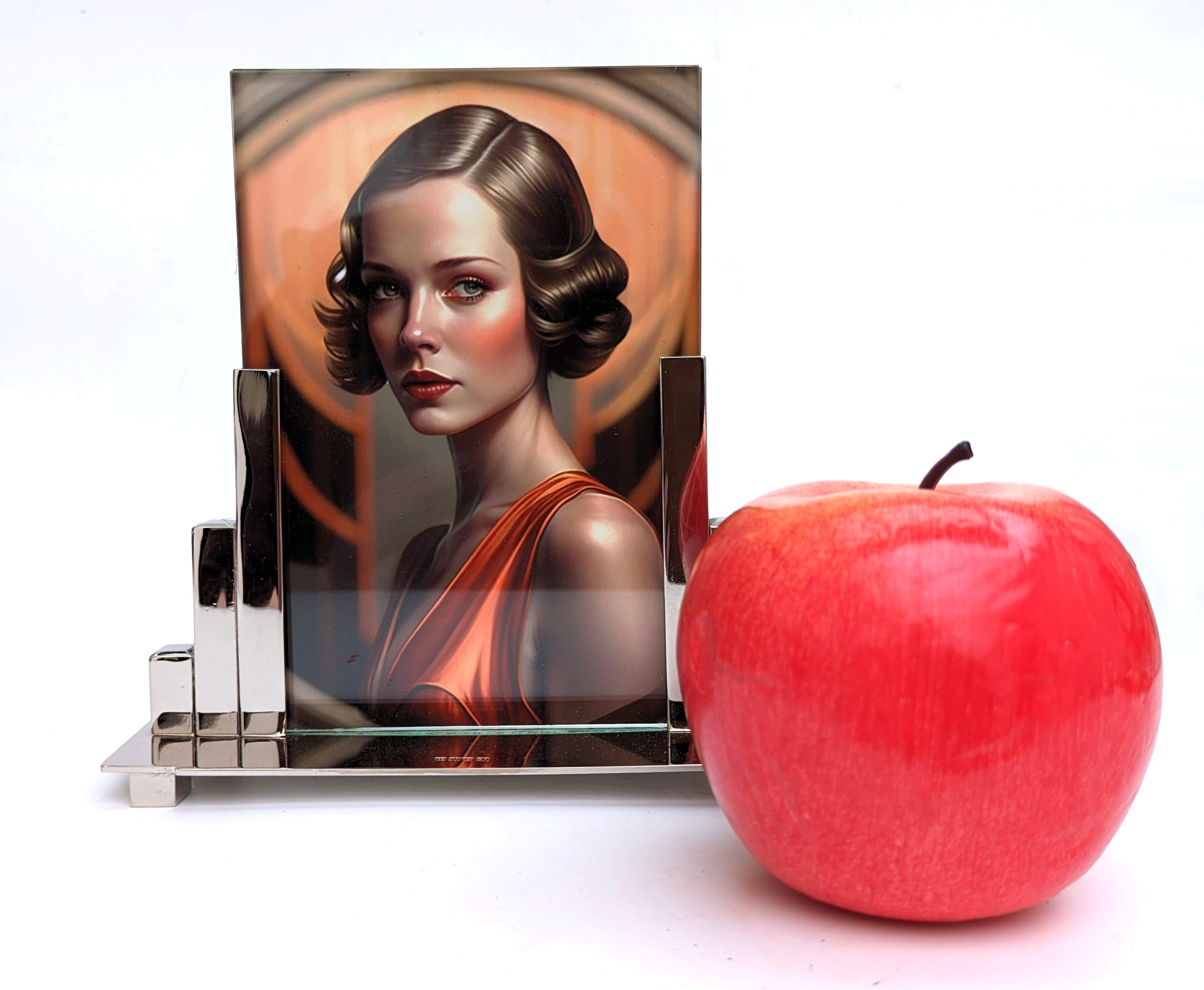 Glass Art Deco Skyscraper Nickle Silver Free Standing Picture Frame, c1930